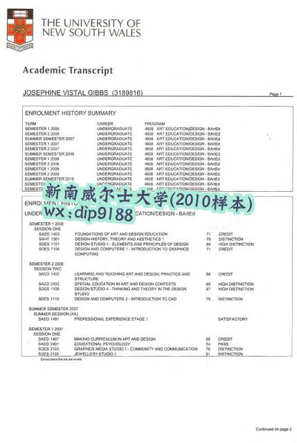 新南威尔士大学学历2010毕业证样本图