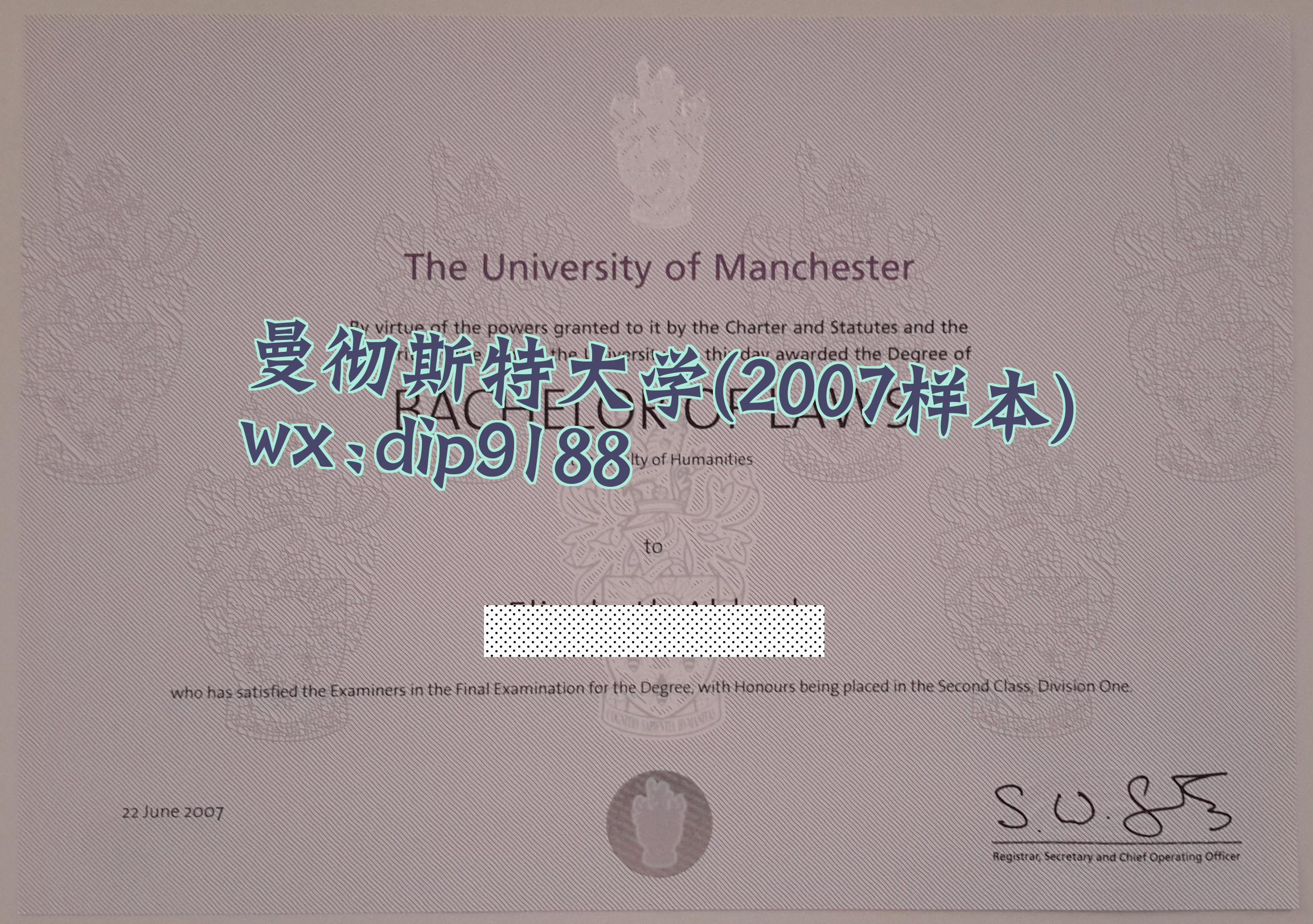 曼彻斯特大学学历2007毕业证样本图