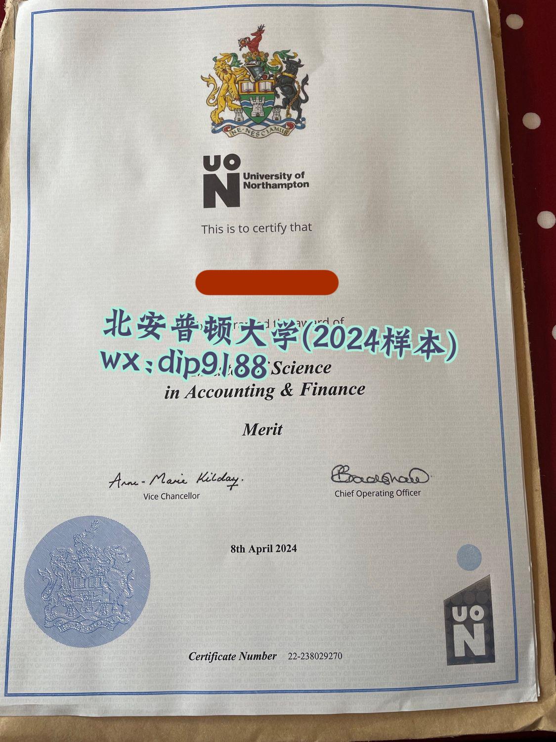 北安普顿大学学历2024毕业证样本图