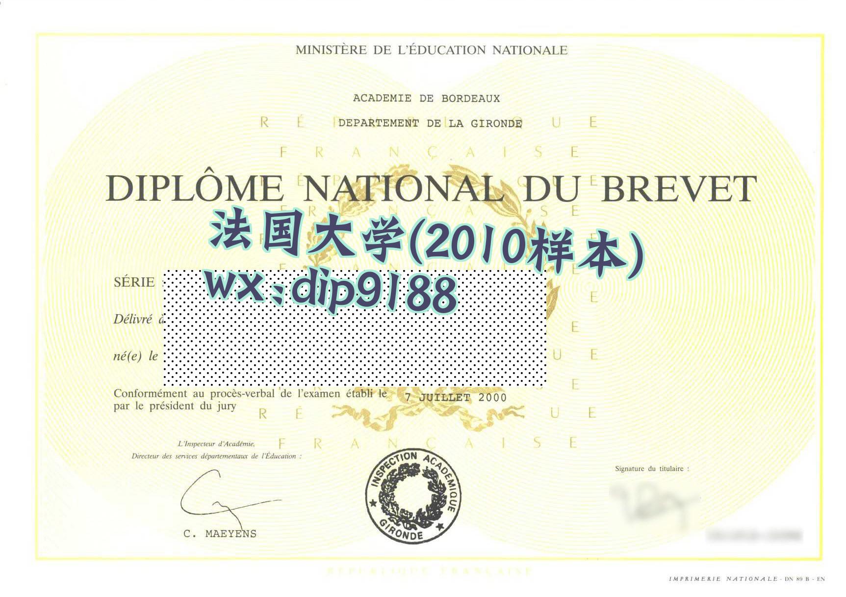 法国大学学历2010毕业证样本图