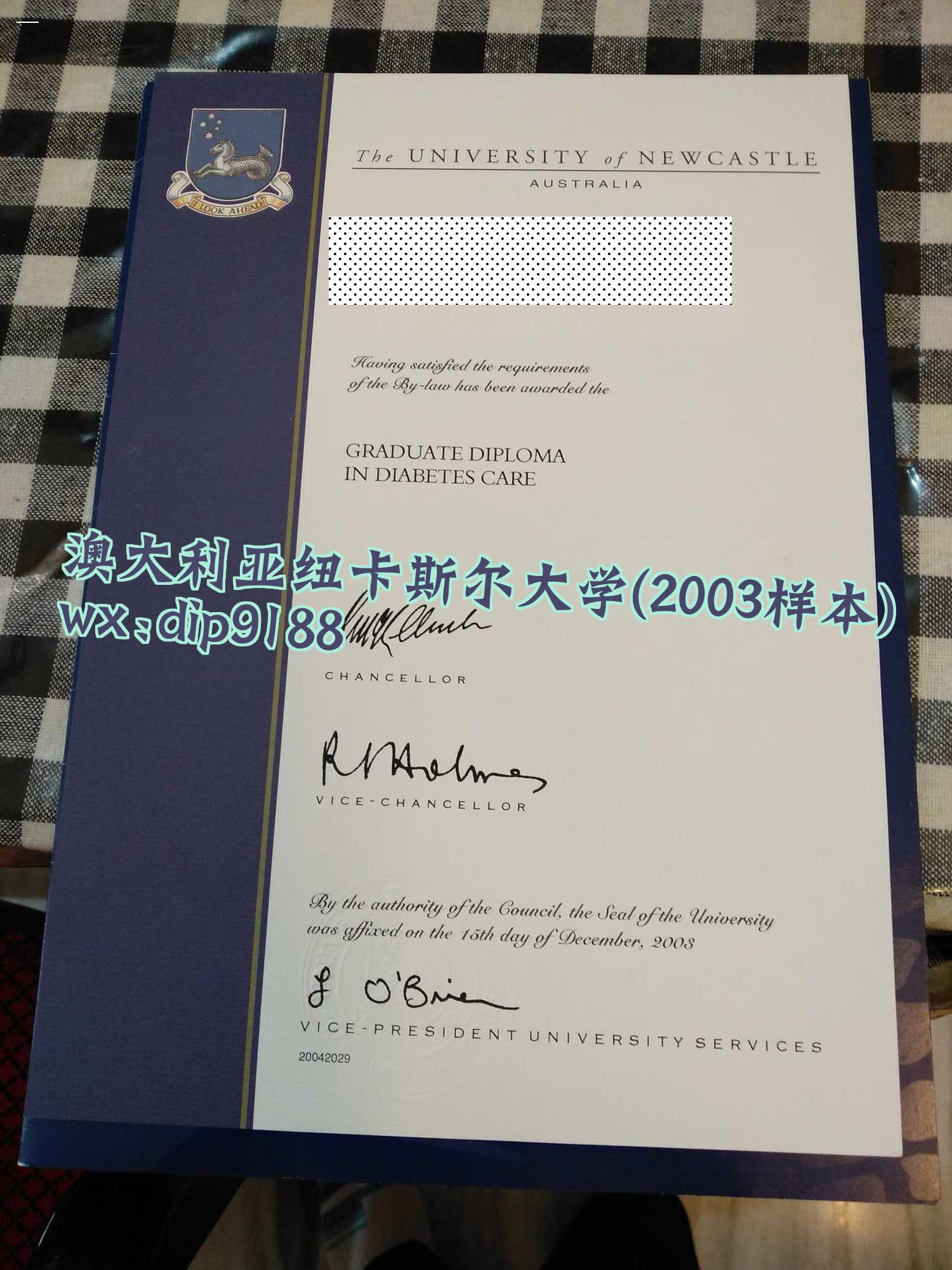澳大利亚纽卡斯尔大学学历2003毕业证样本图