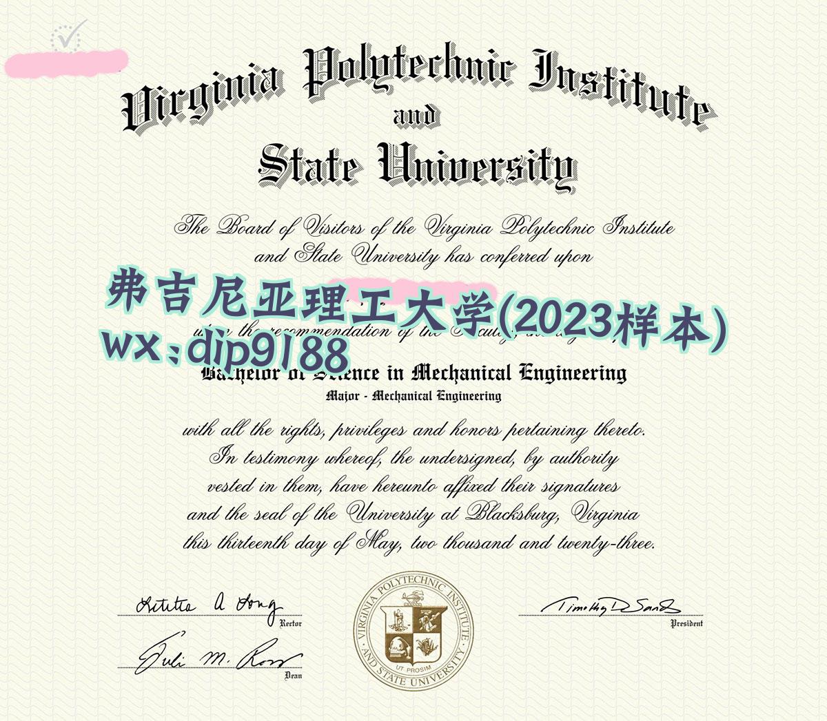 弗吉尼亚理工大学学历2023毕业证样本图