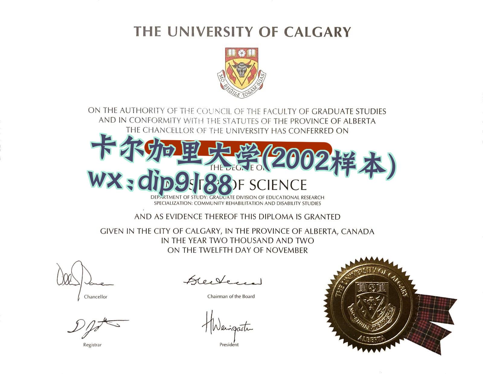 卡尔加里大学学历2002毕业证样本图
