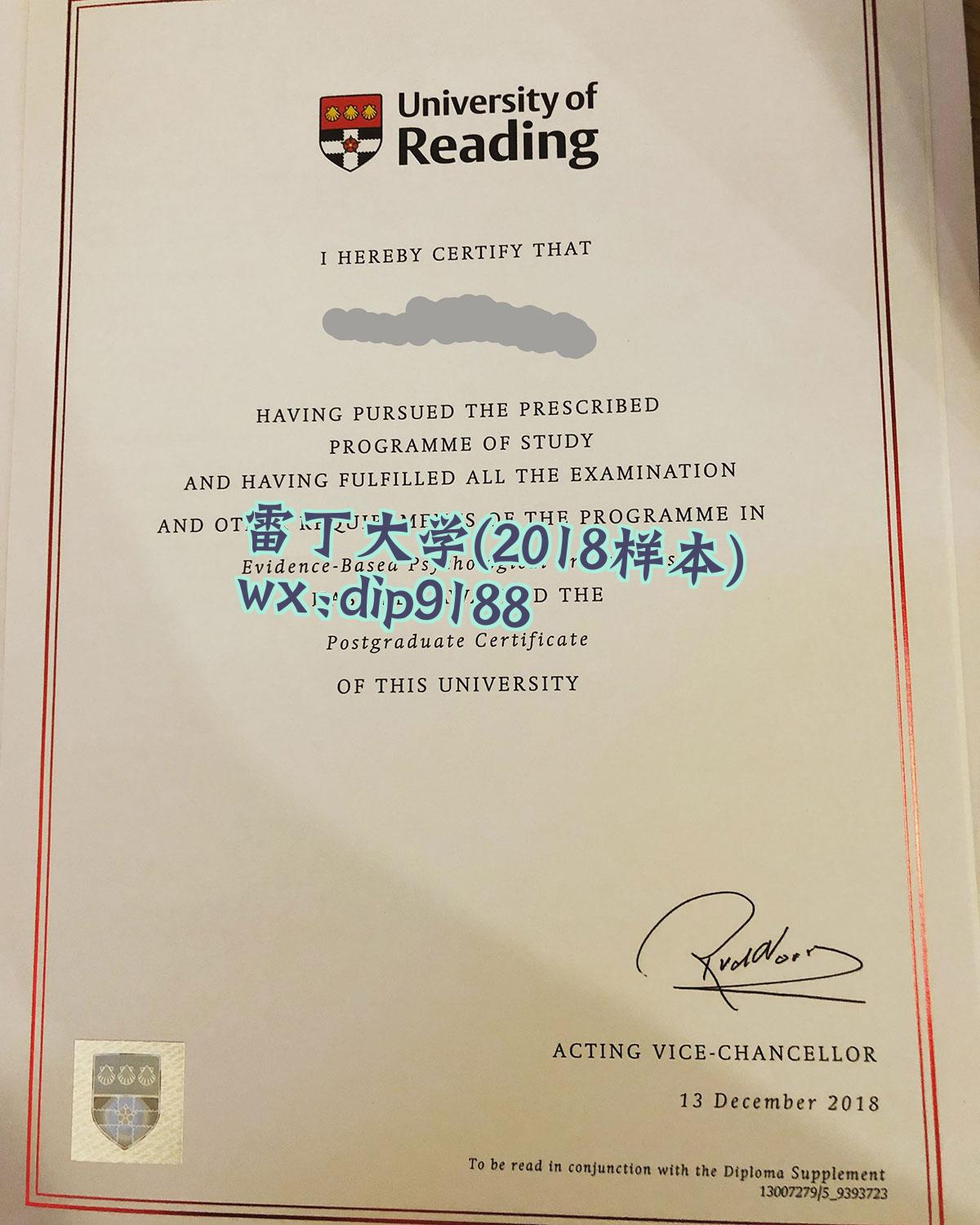 雷丁大学学历2018毕业证样本图