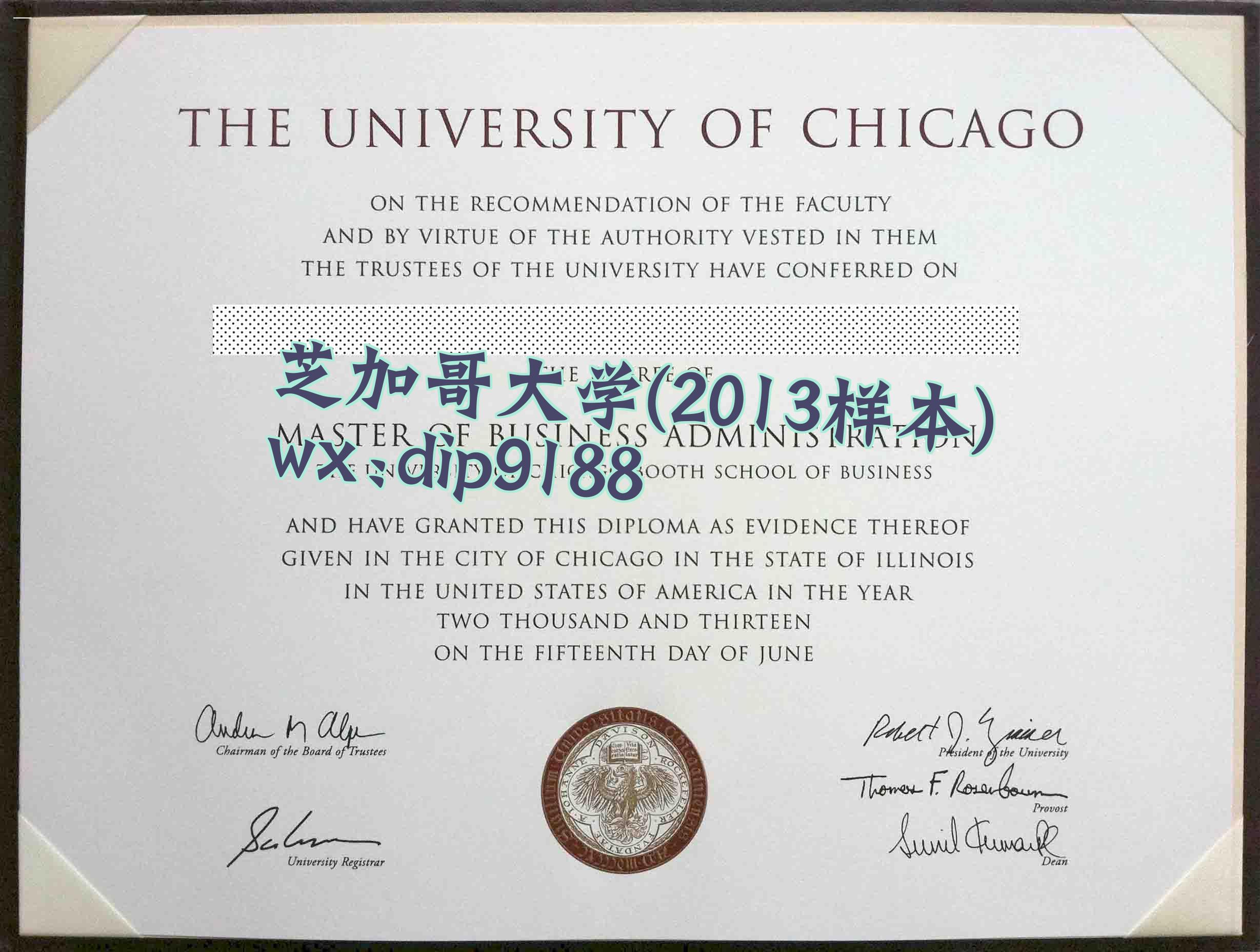 芝加哥大学学历2013毕业证样本图