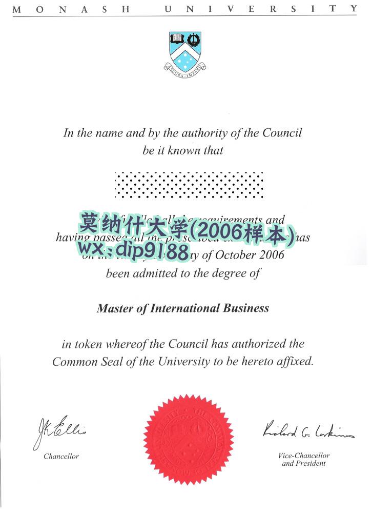 莫纳什大学学历2006毕业证样本图
