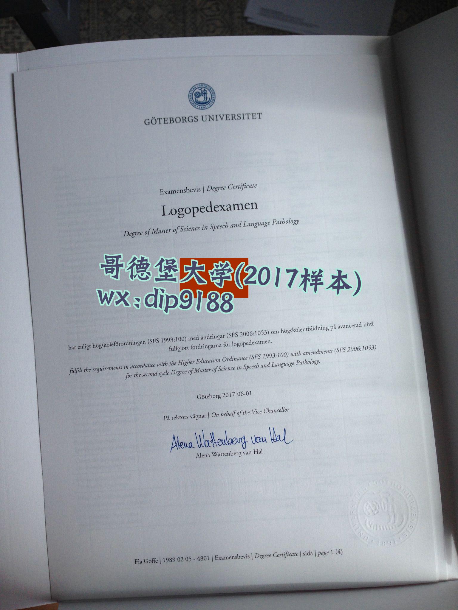哥德堡大学学历2017毕业证样本图片