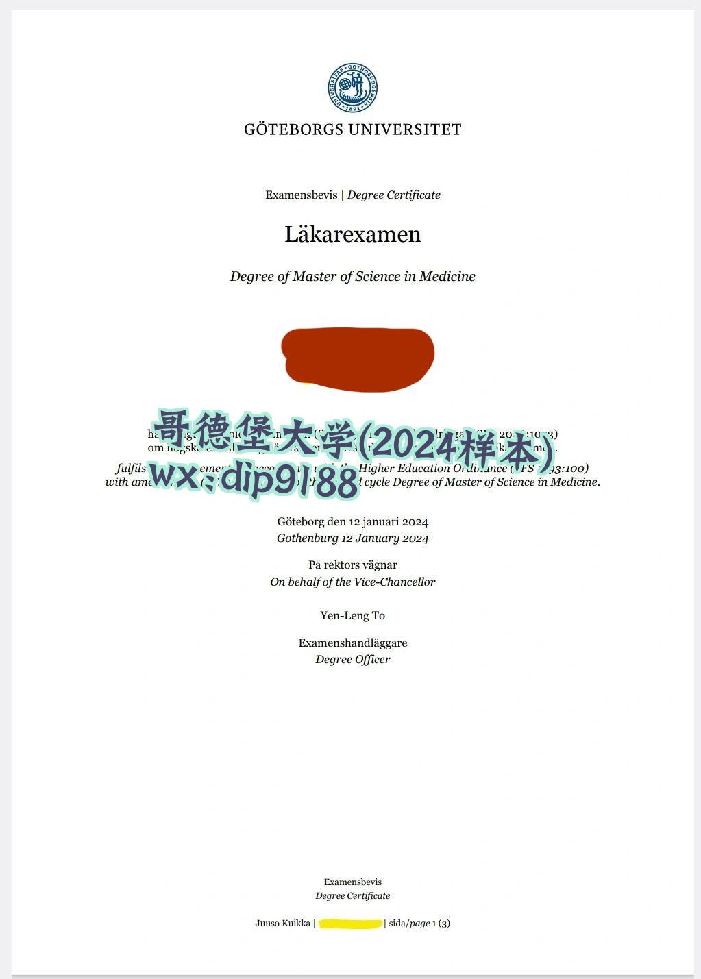 哥德堡大学学历2024毕业证样本图片