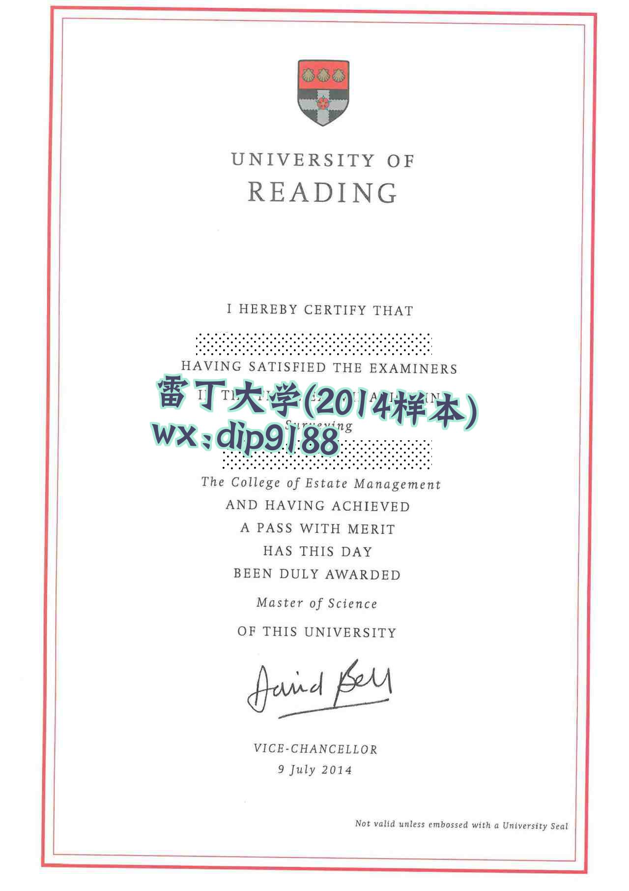 雷丁大学学历2014毕业证样本图