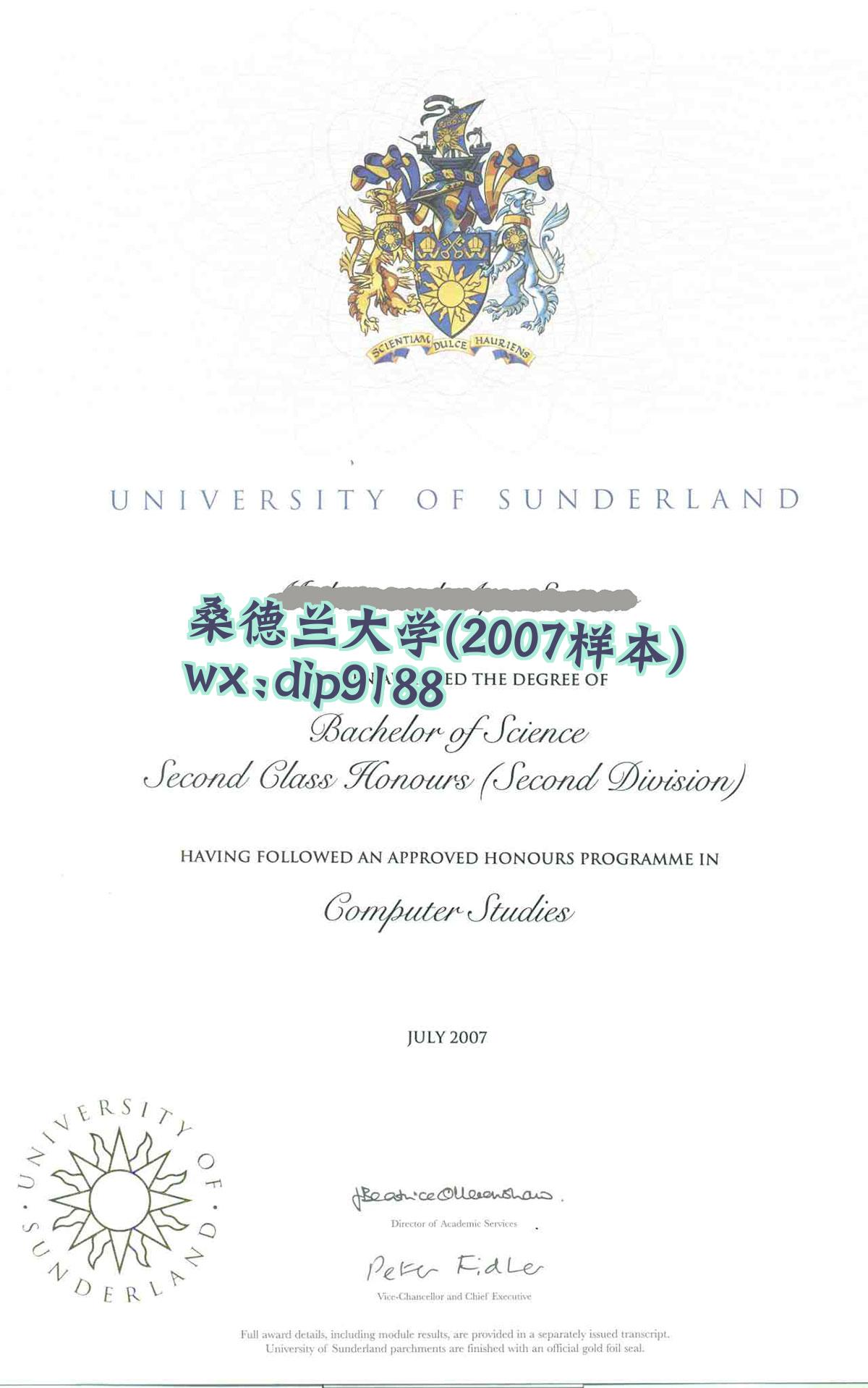 桑德兰大学学历2007毕业证样本图