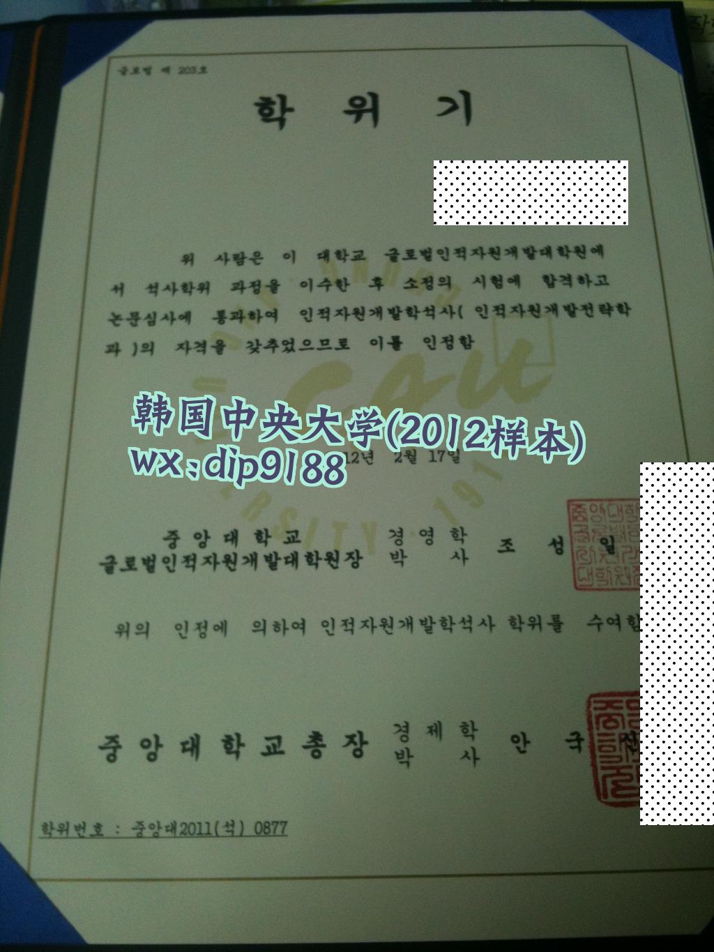 韩国中央大学学历2012毕业证样本图
