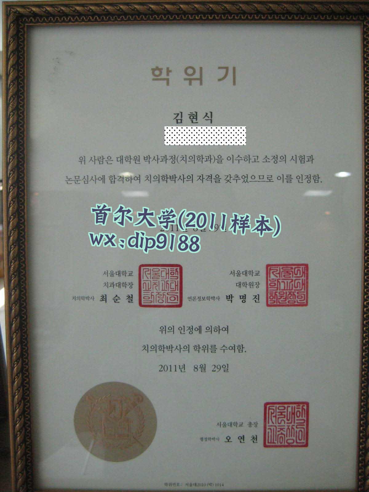 首尔大学学历2011毕业证样本图