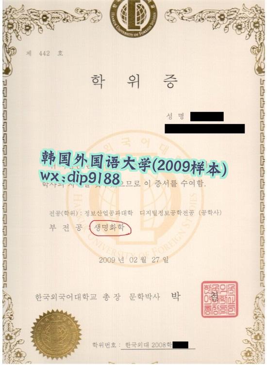韩国外国语大学学历2009毕业证样本图