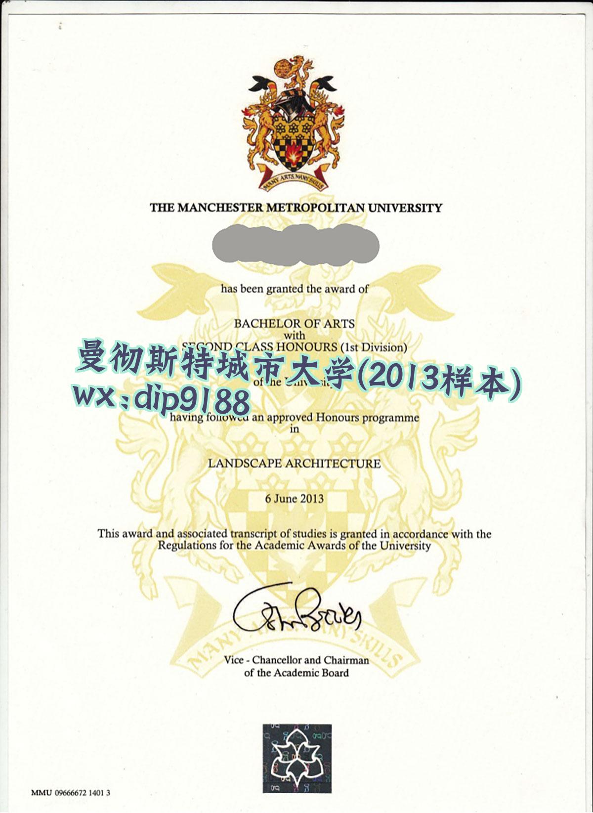 曼彻斯特城市大学学历2013毕业证样本图