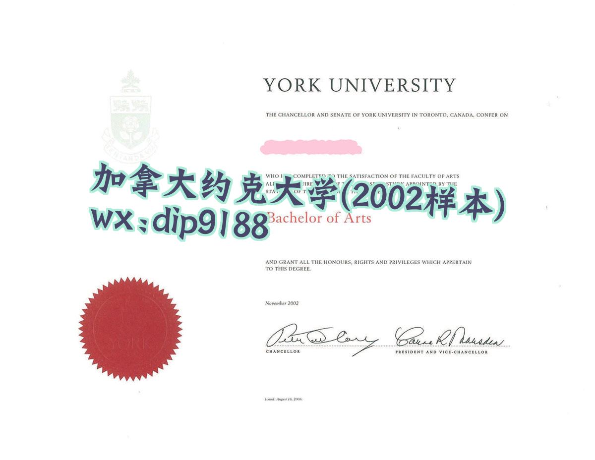 加拿大约克大学学历2002毕业证样本图
