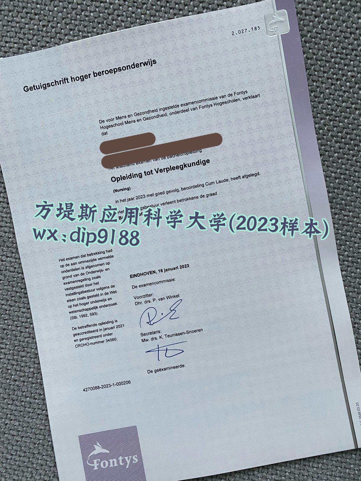 方堤斯应用科学大学学历2023毕业证样本图