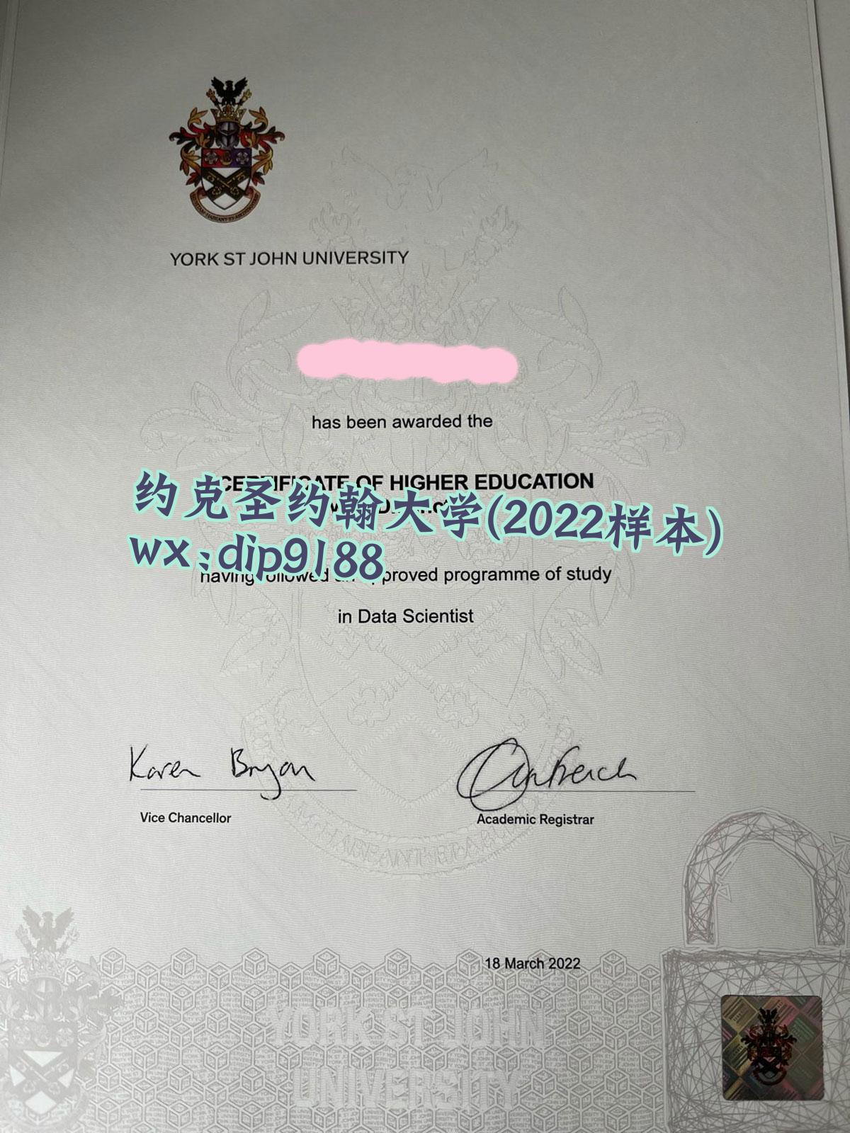 约克圣约翰大学学历2022毕业证样本图