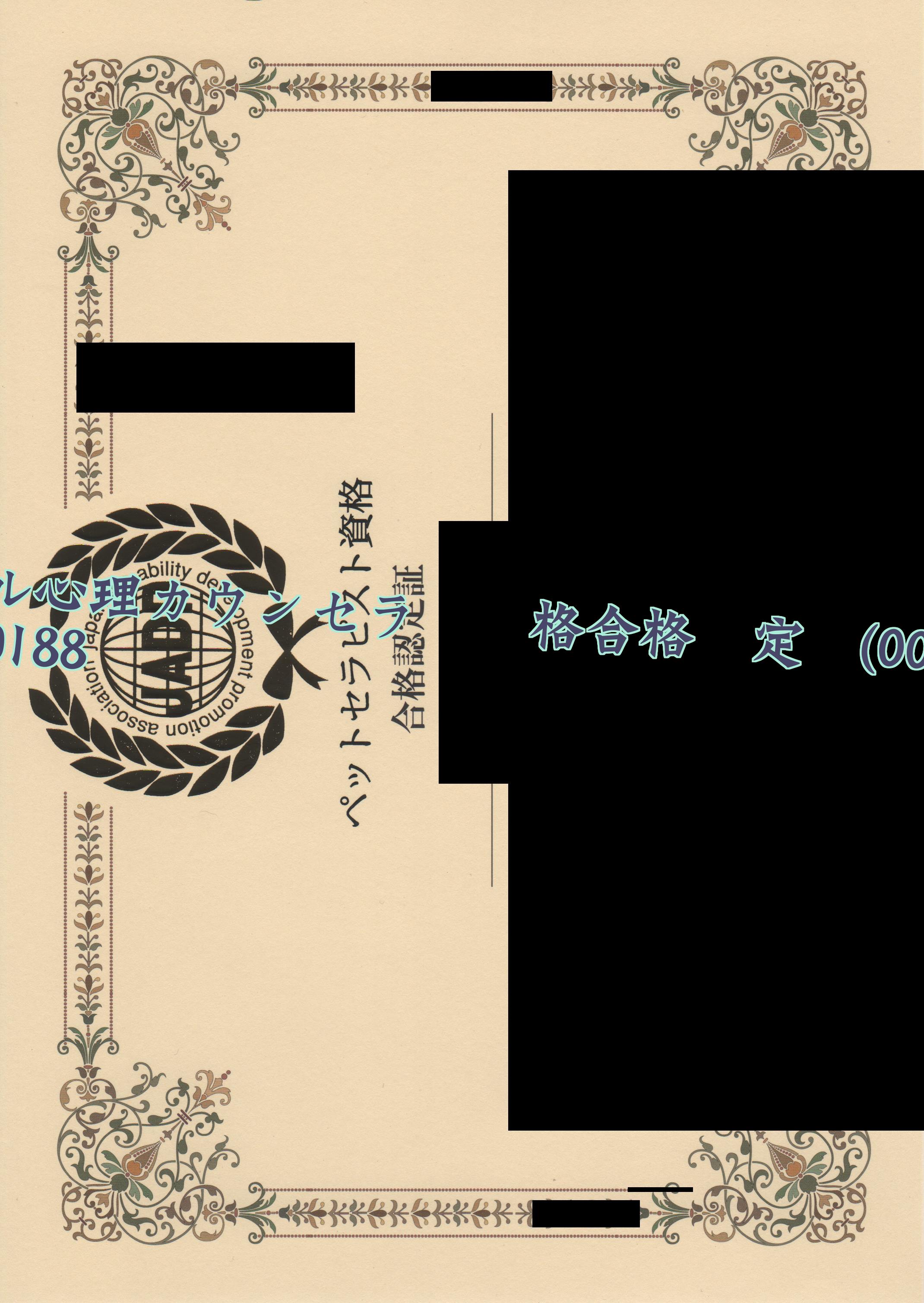 メンタル心理カウンセラー資格合格認定証学历0000毕业证样本图