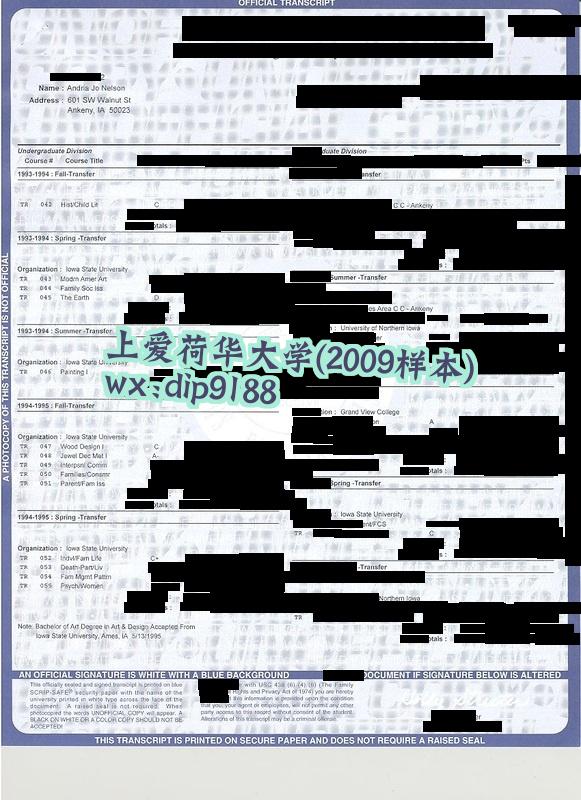 上爱荷华大学学历2009毕业证样本图