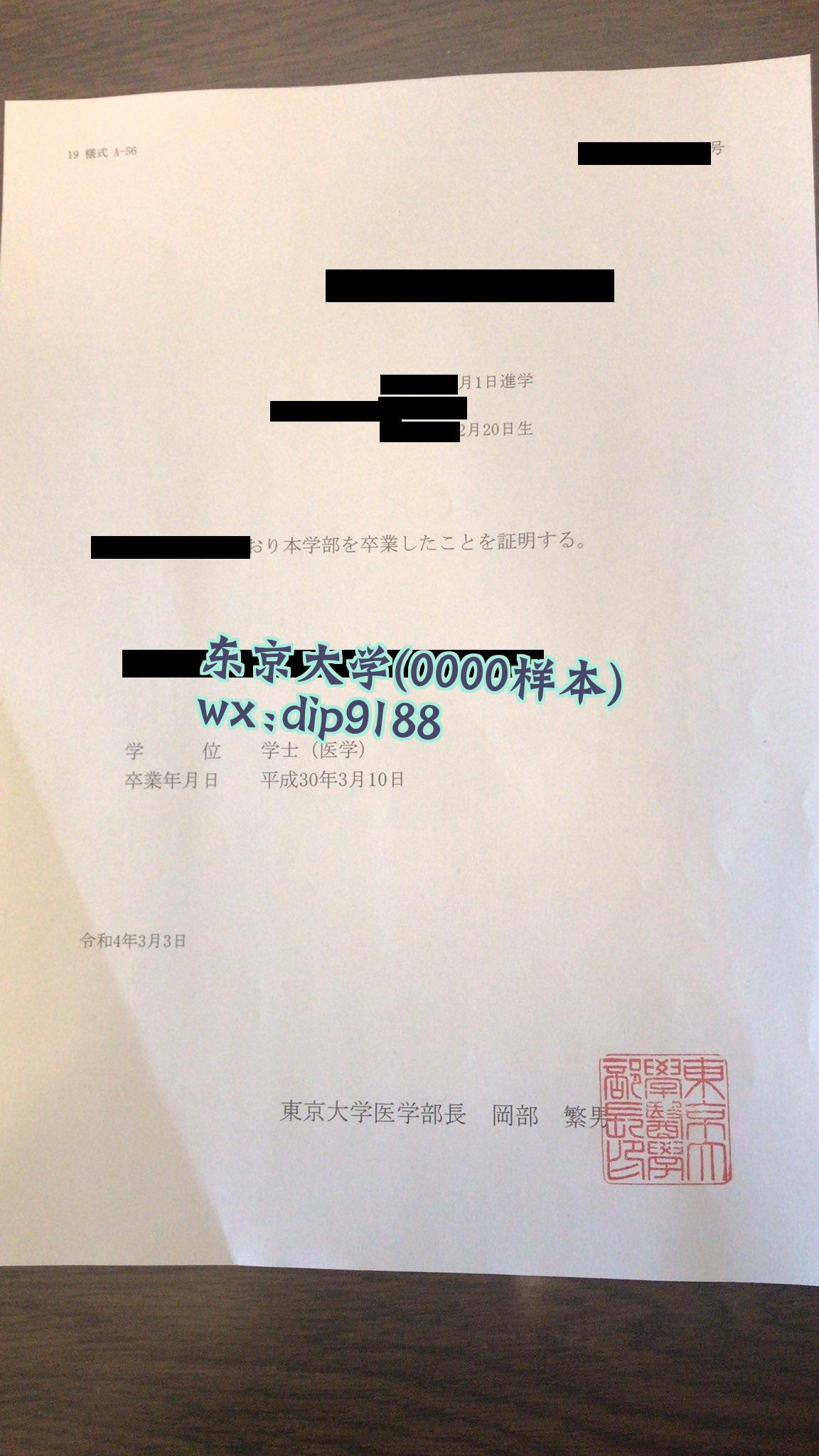 东京大学学历0000毕业证样本图
