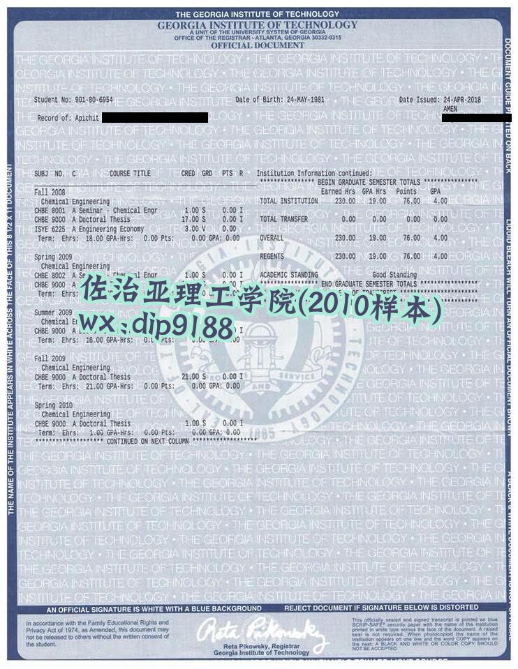 佐治亚理工学院学历2010毕业证样本图