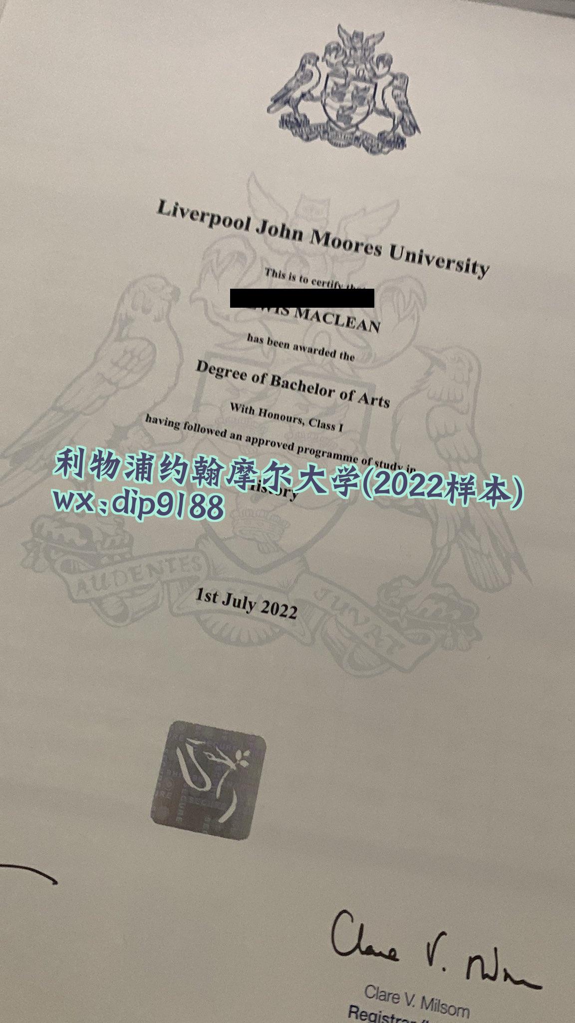 利物浦约翰摩尔大学学历2022毕业证样本图