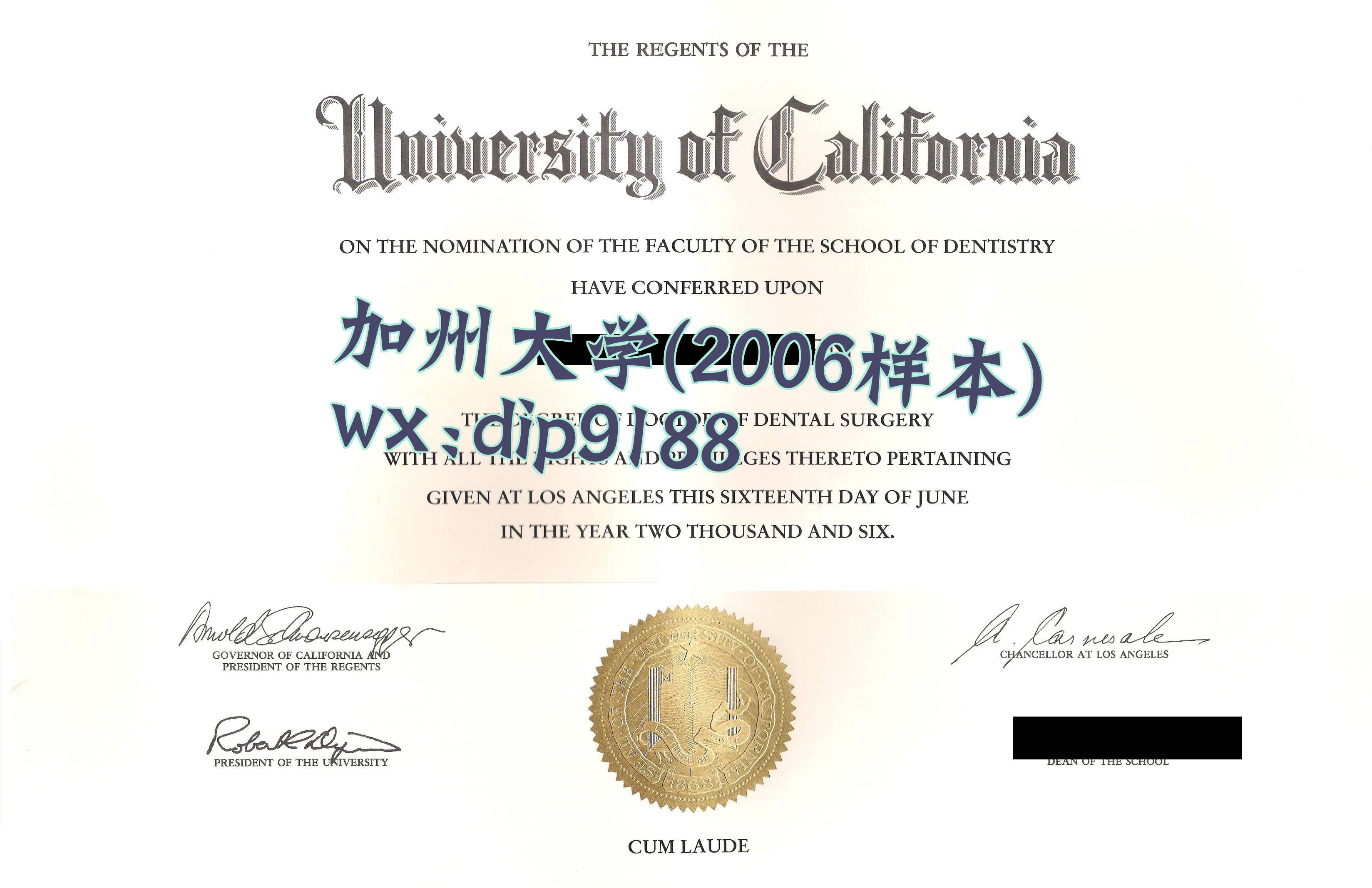 加州大学学历2006毕业证样本图