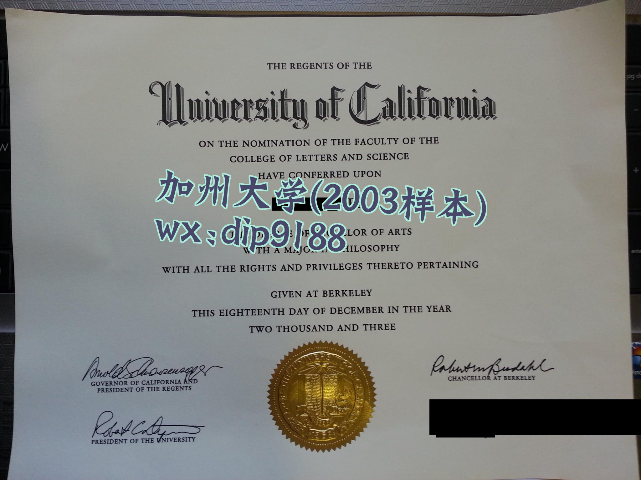 加州大学学历2003毕业证样本图