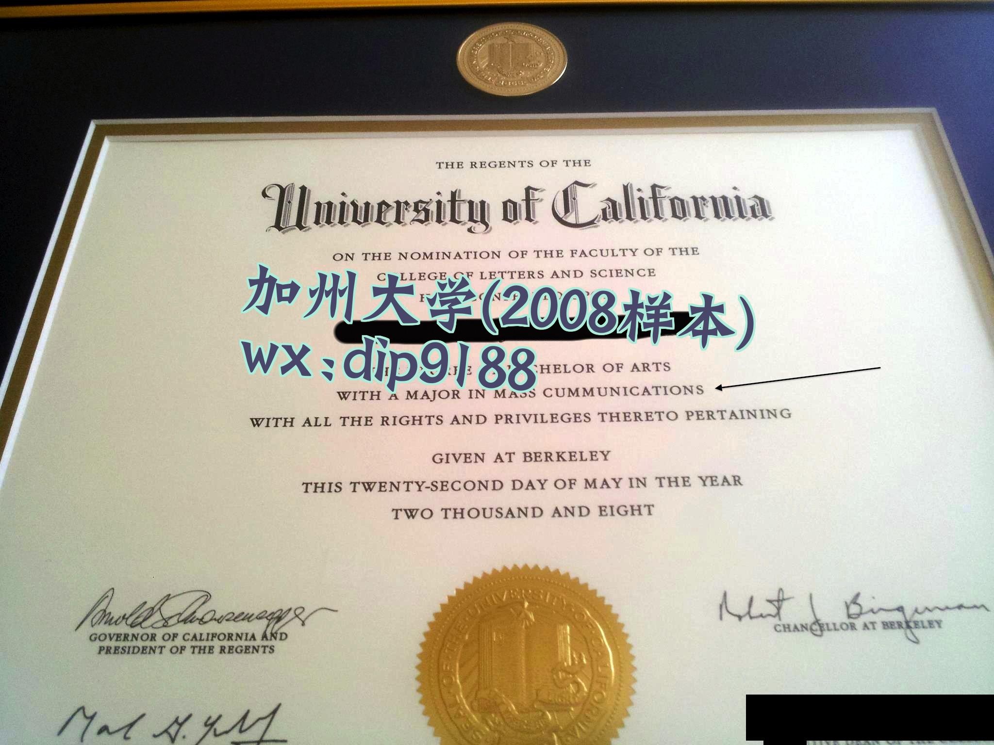 加州大学学历2008毕业证样本图