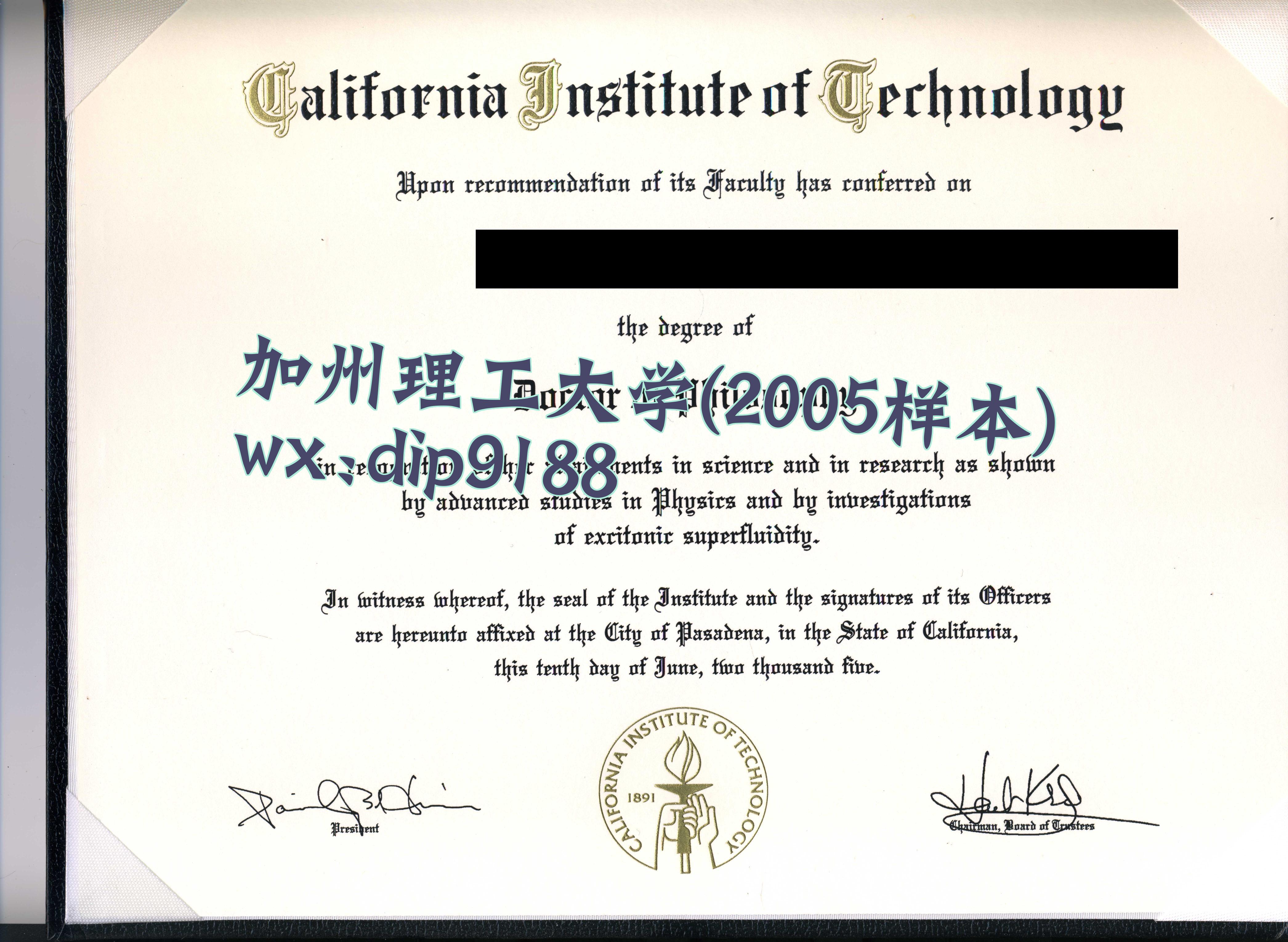 加州理工大学学历2005毕业证样本图