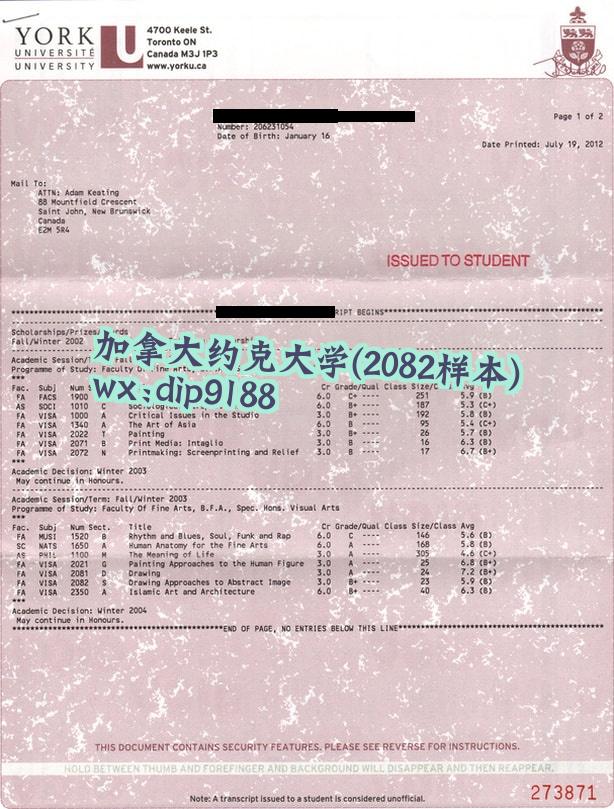 加拿大约克大学学历2082毕业证样本图
