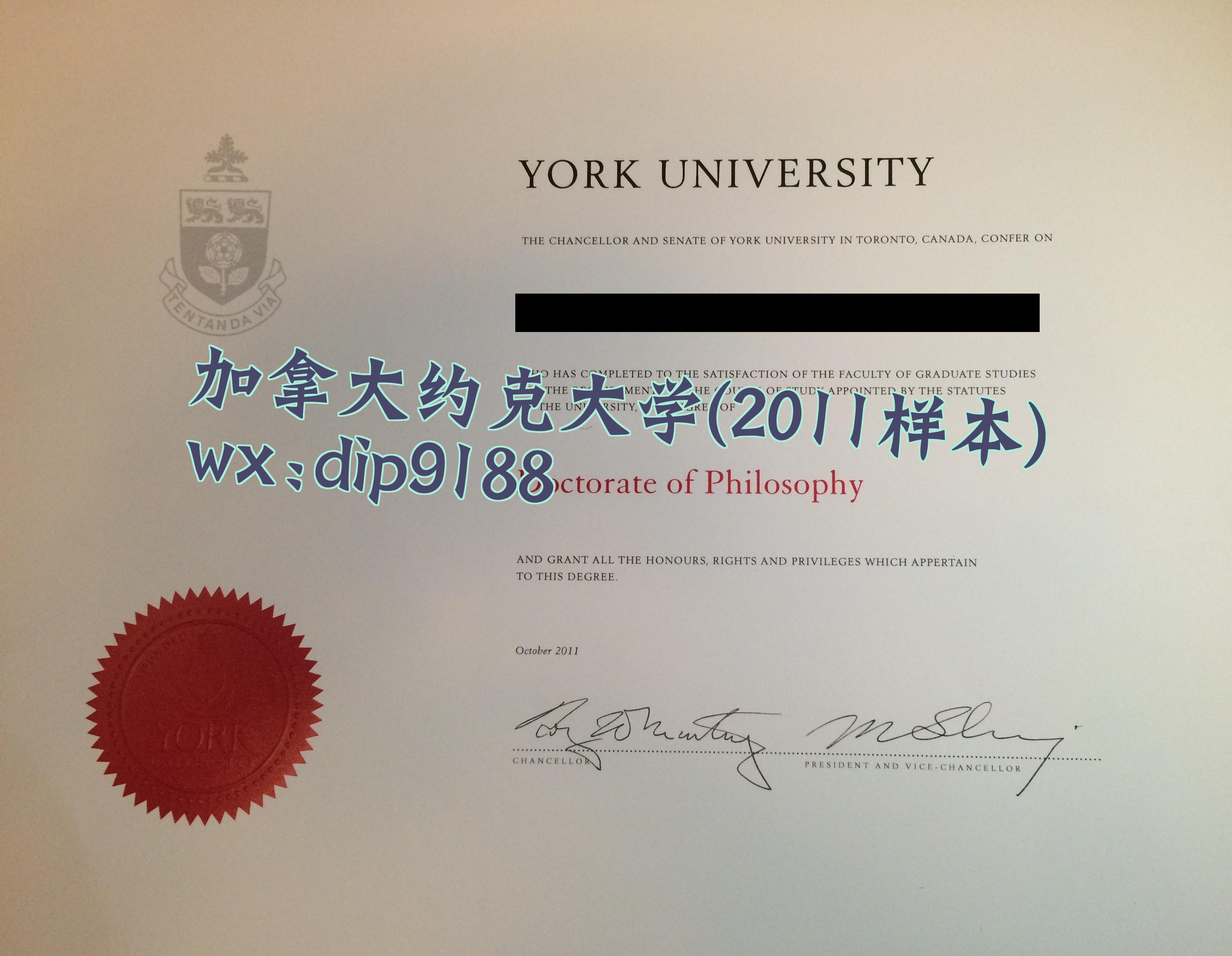 加拿大约克大学学历2011毕业证样本图