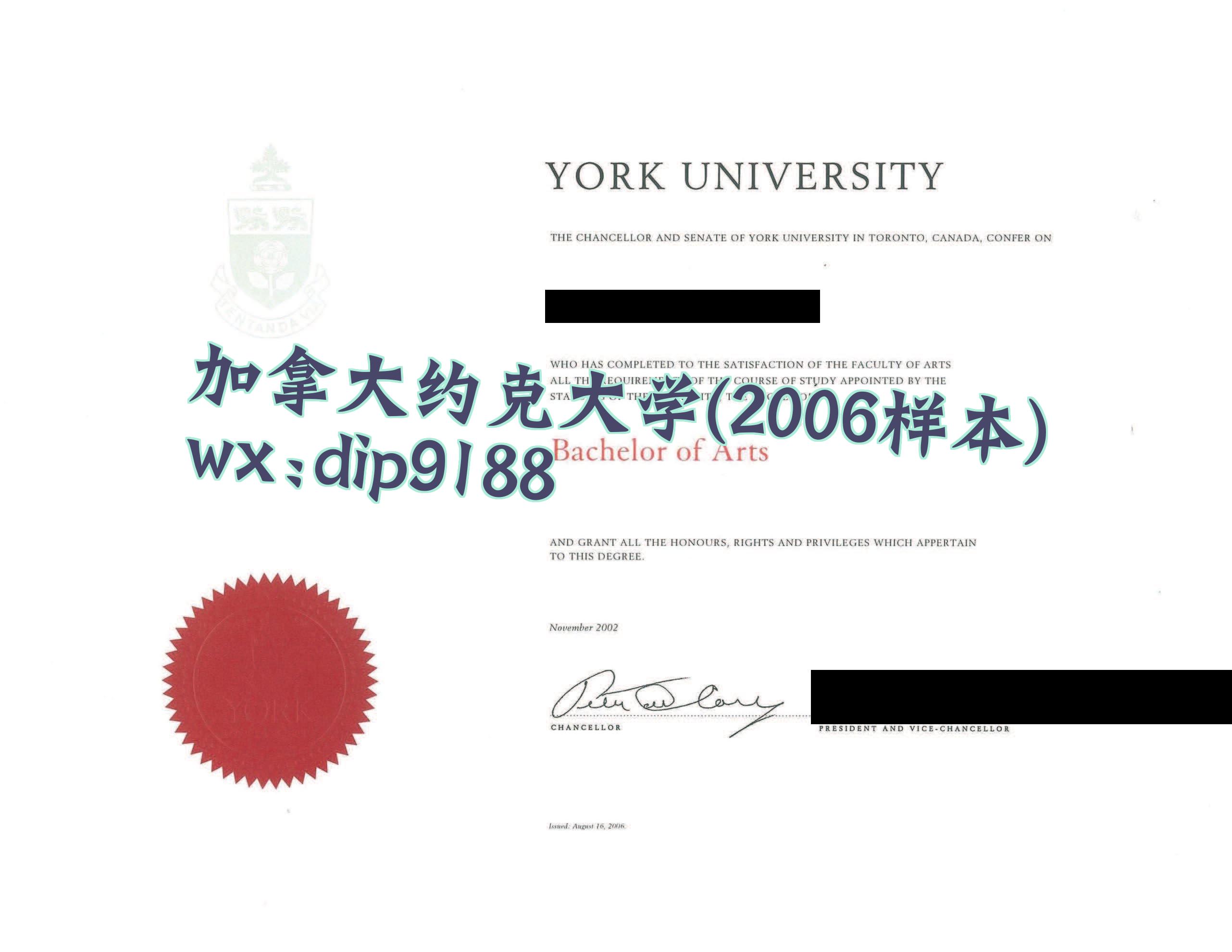 加拿大约克大学学历2006毕业证样本图