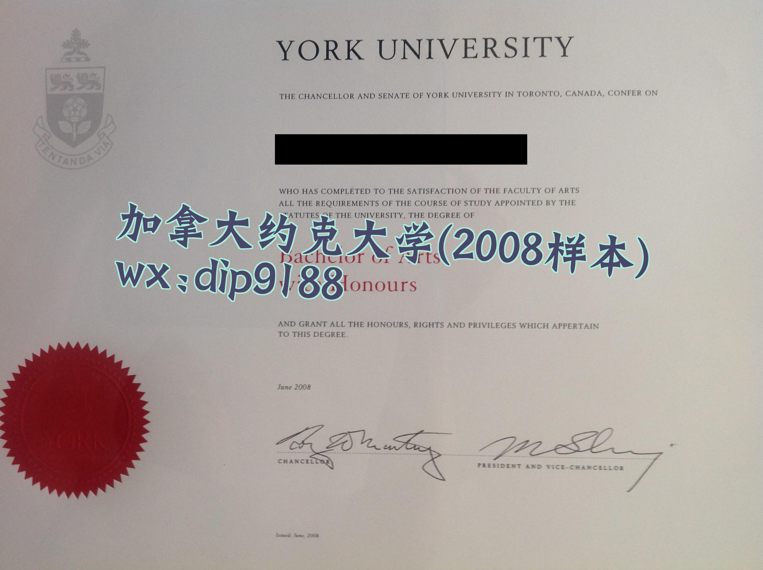 加拿大约克大学学历2008毕业证样本图
