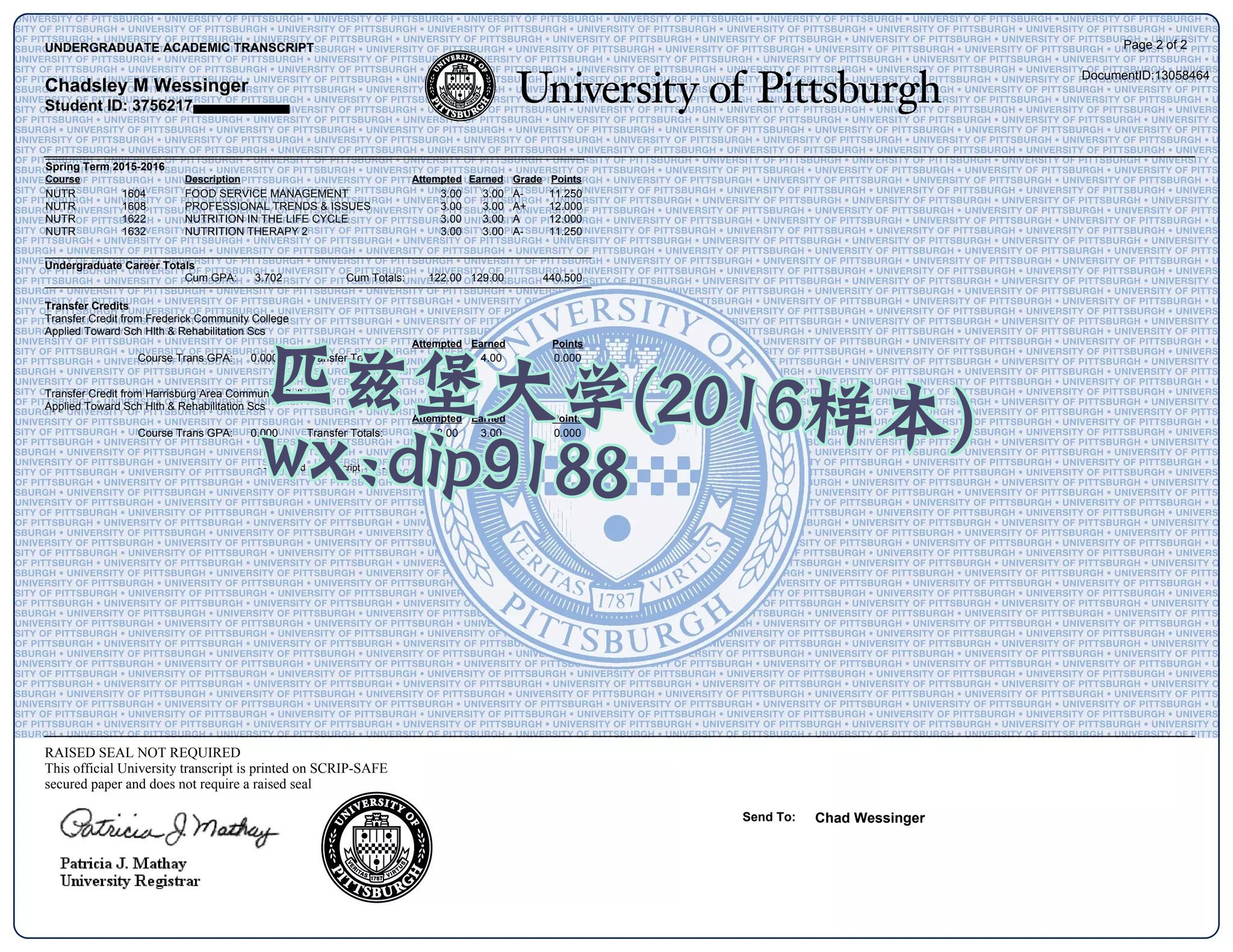 匹兹堡大学学历2016毕业证样本图