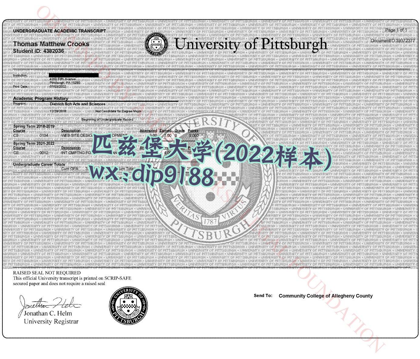 匹兹堡大学学历2022毕业证样本图