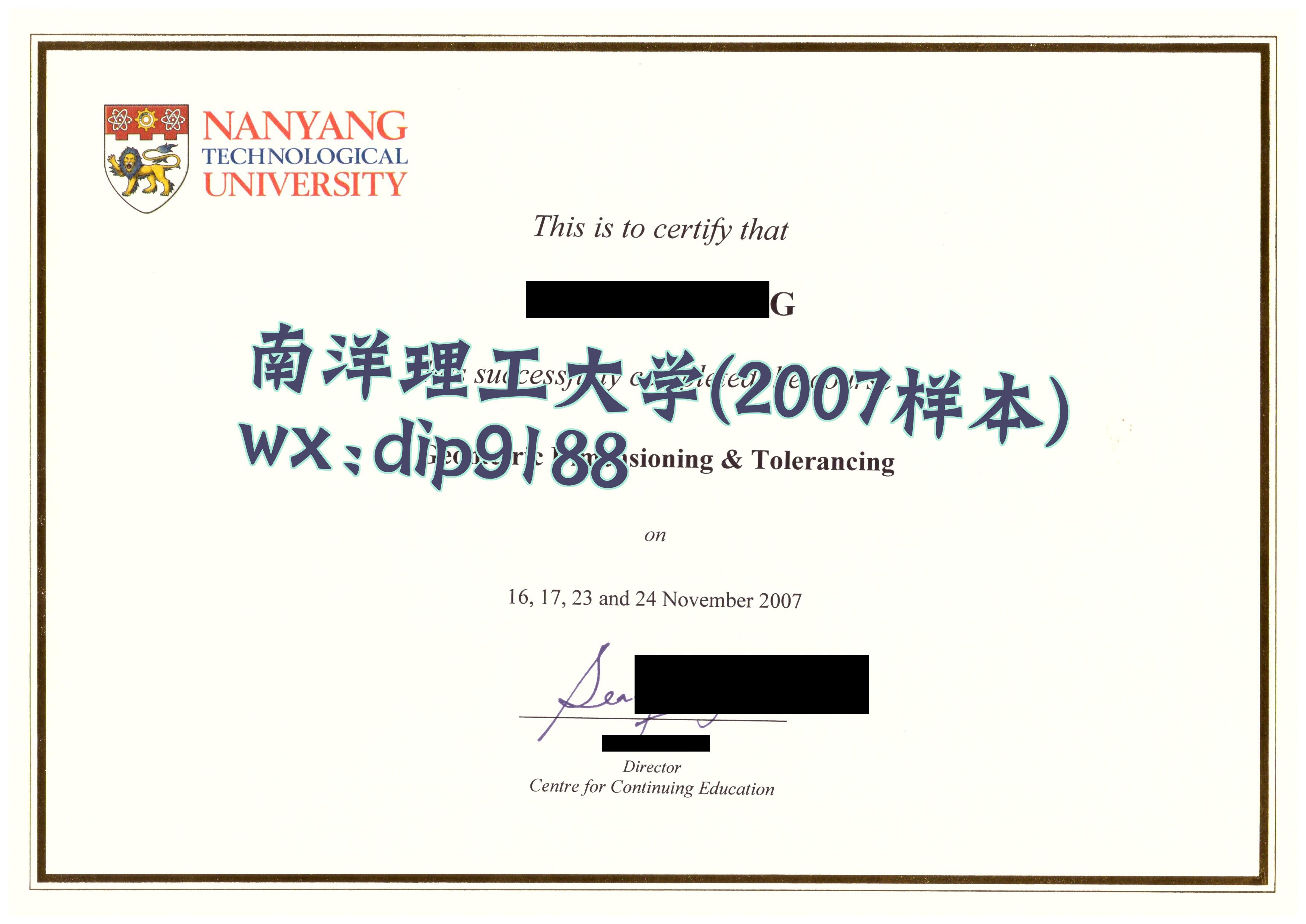 南洋理工大学学历2007毕业证样本图