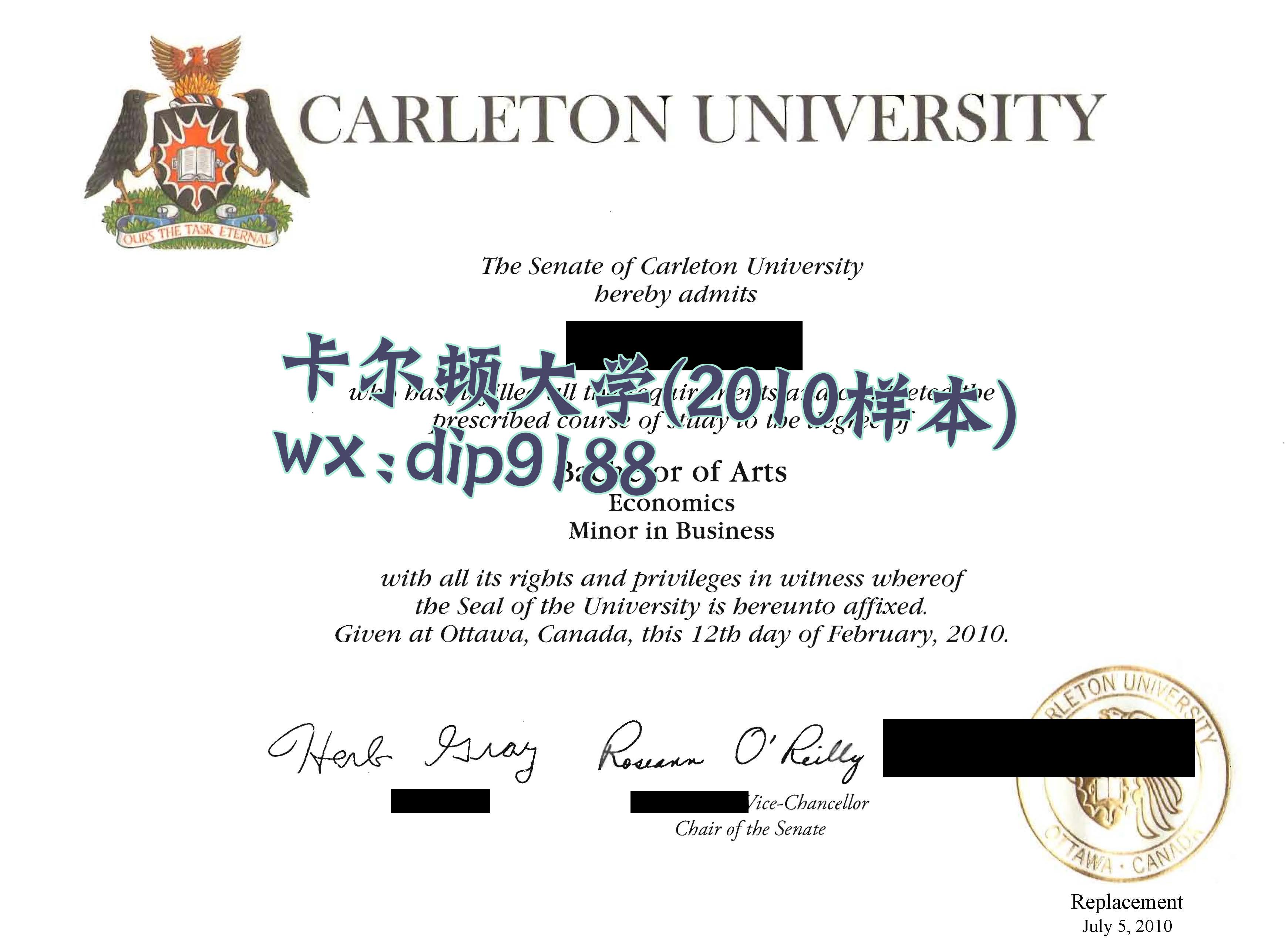 卡尔顿大学学历2010毕业证样本图