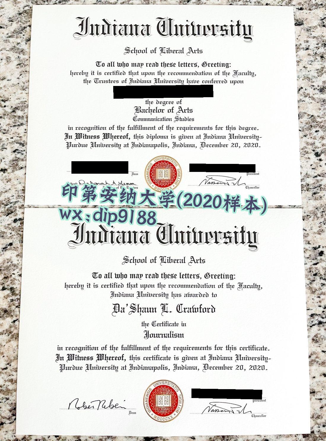 印第安纳大学学历2020毕业证样本图