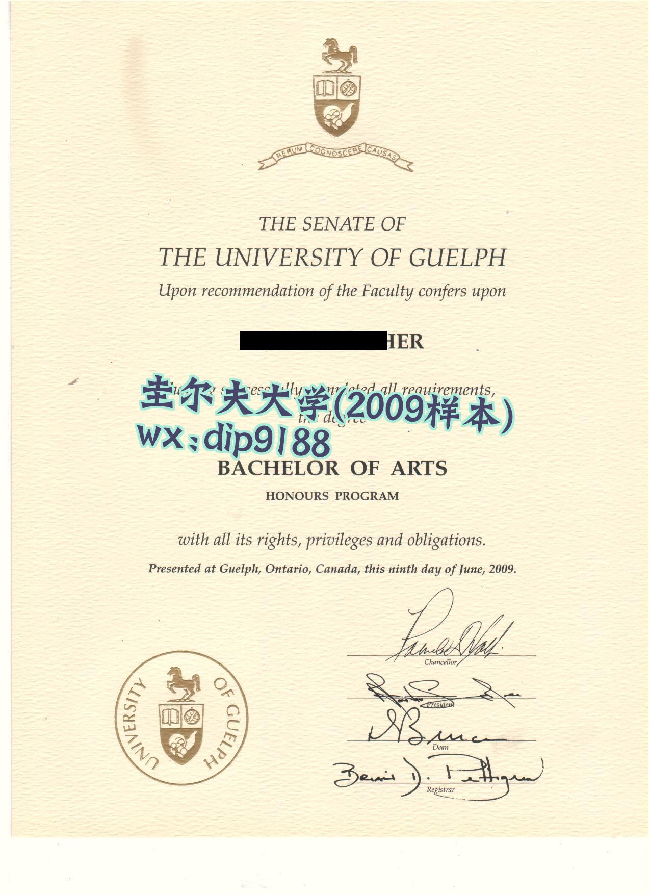 圭尔夫大学学历2009毕业证样本图