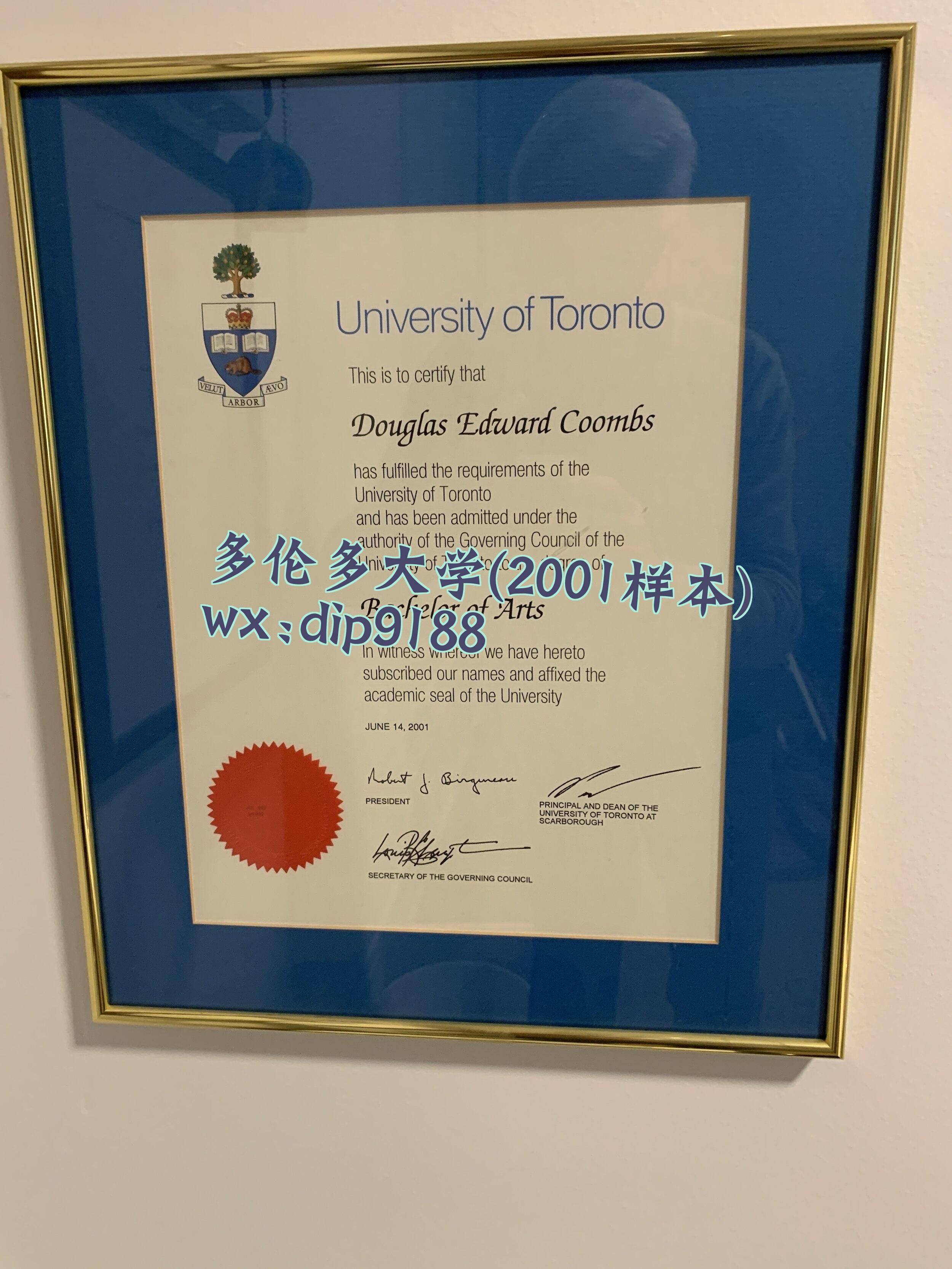 多伦多大学学历2001毕业证样本图
