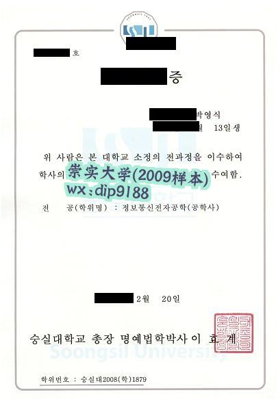 崇实大学学历2009毕业证样本图
