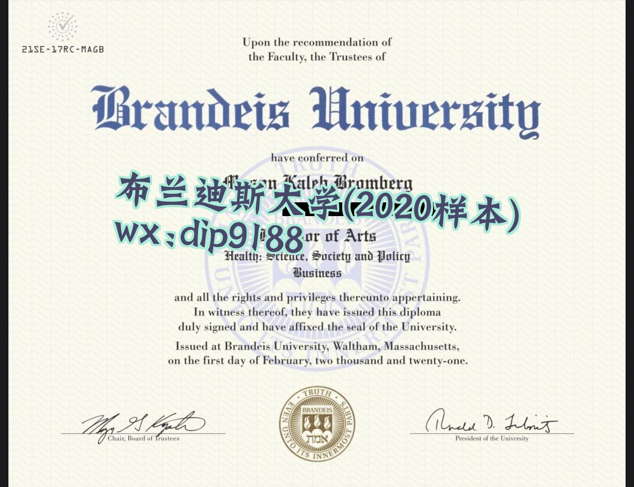 布兰迪斯大学学历2020毕业证样本图