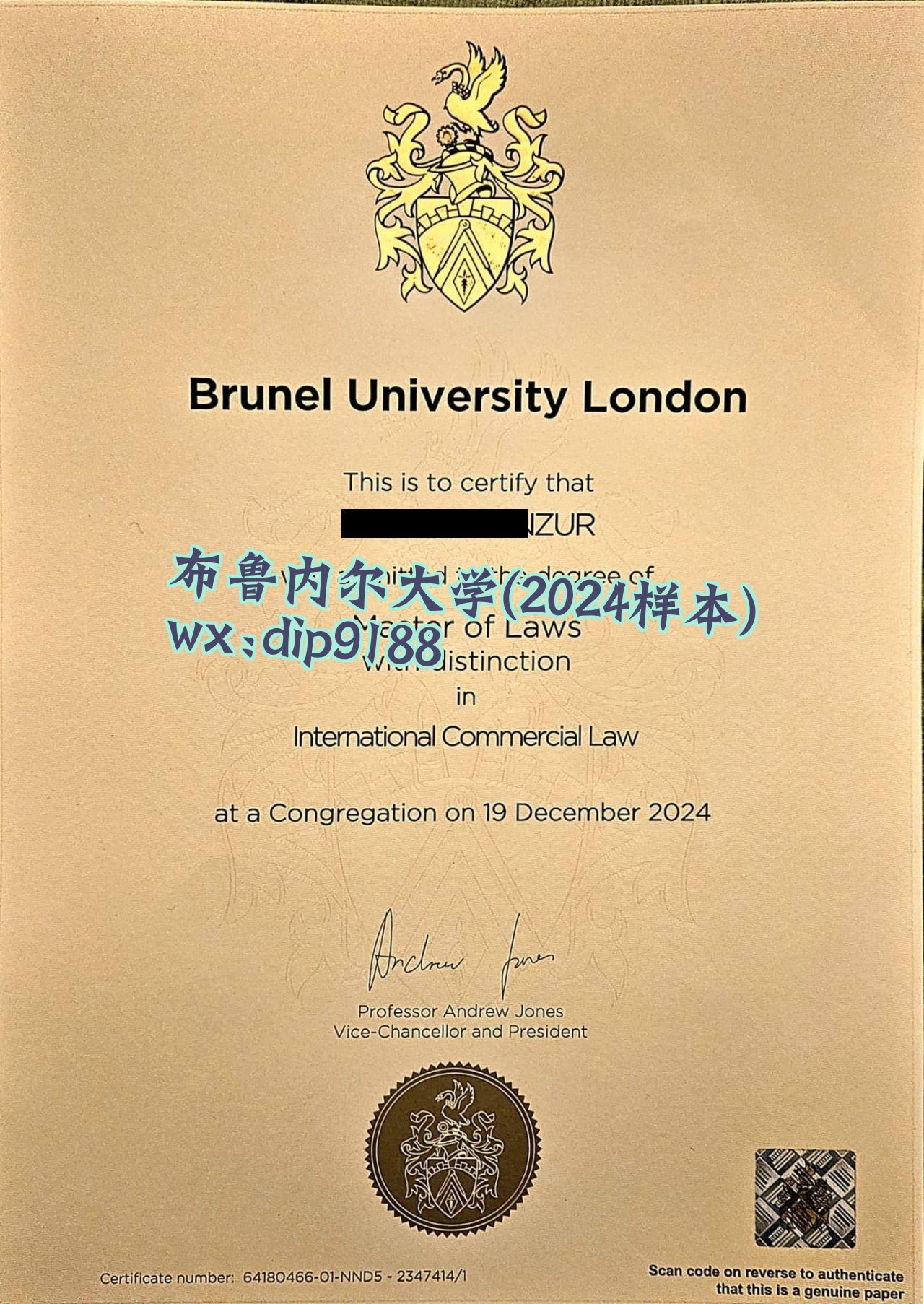 布鲁内尔大学学历2024毕业证样本图