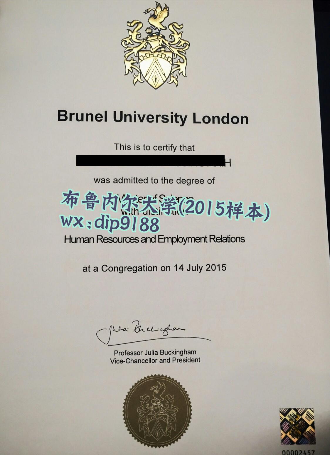 布鲁内尔大学学历2015毕业证样本图