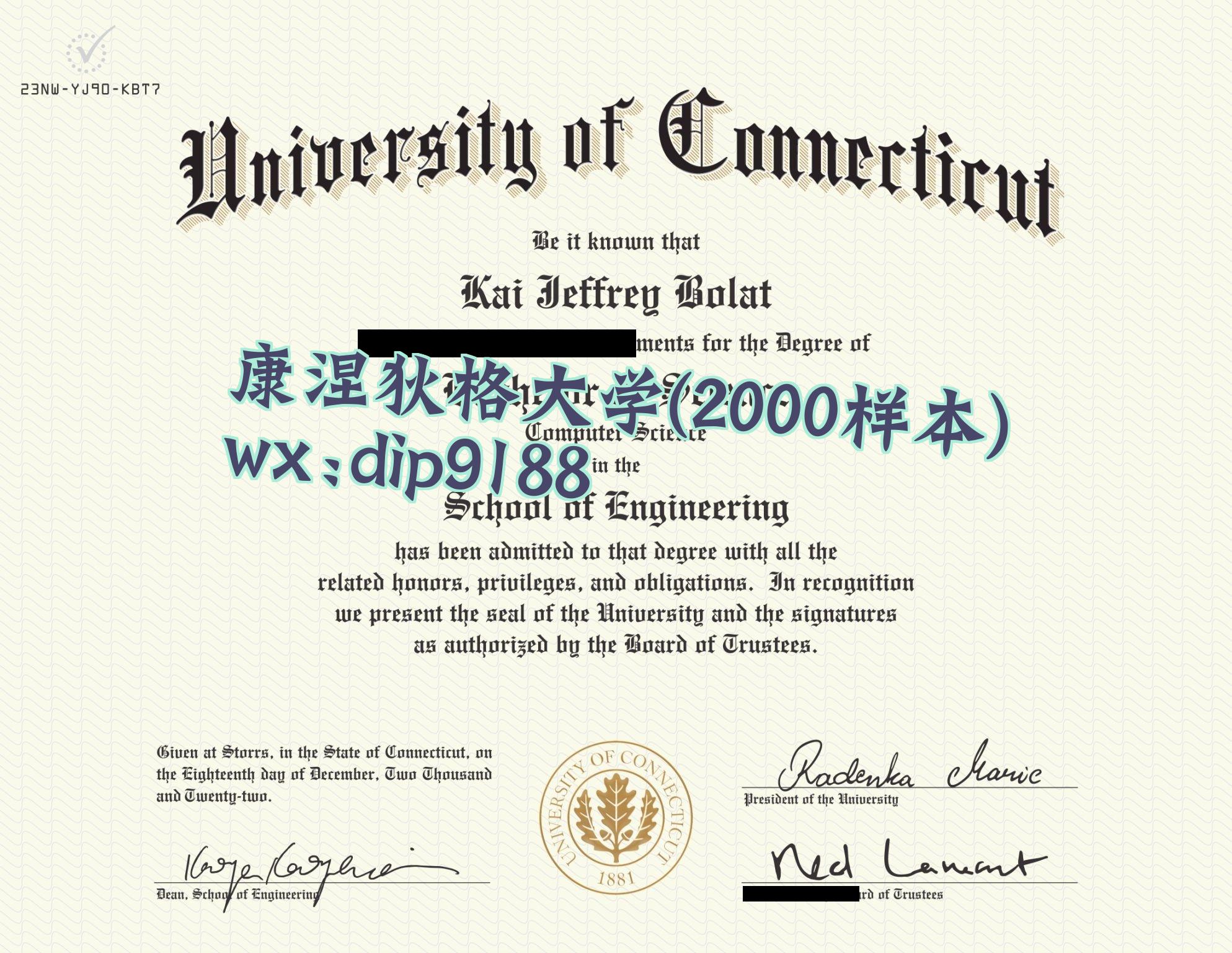 康涅狄格大学学历2000毕业证样本图