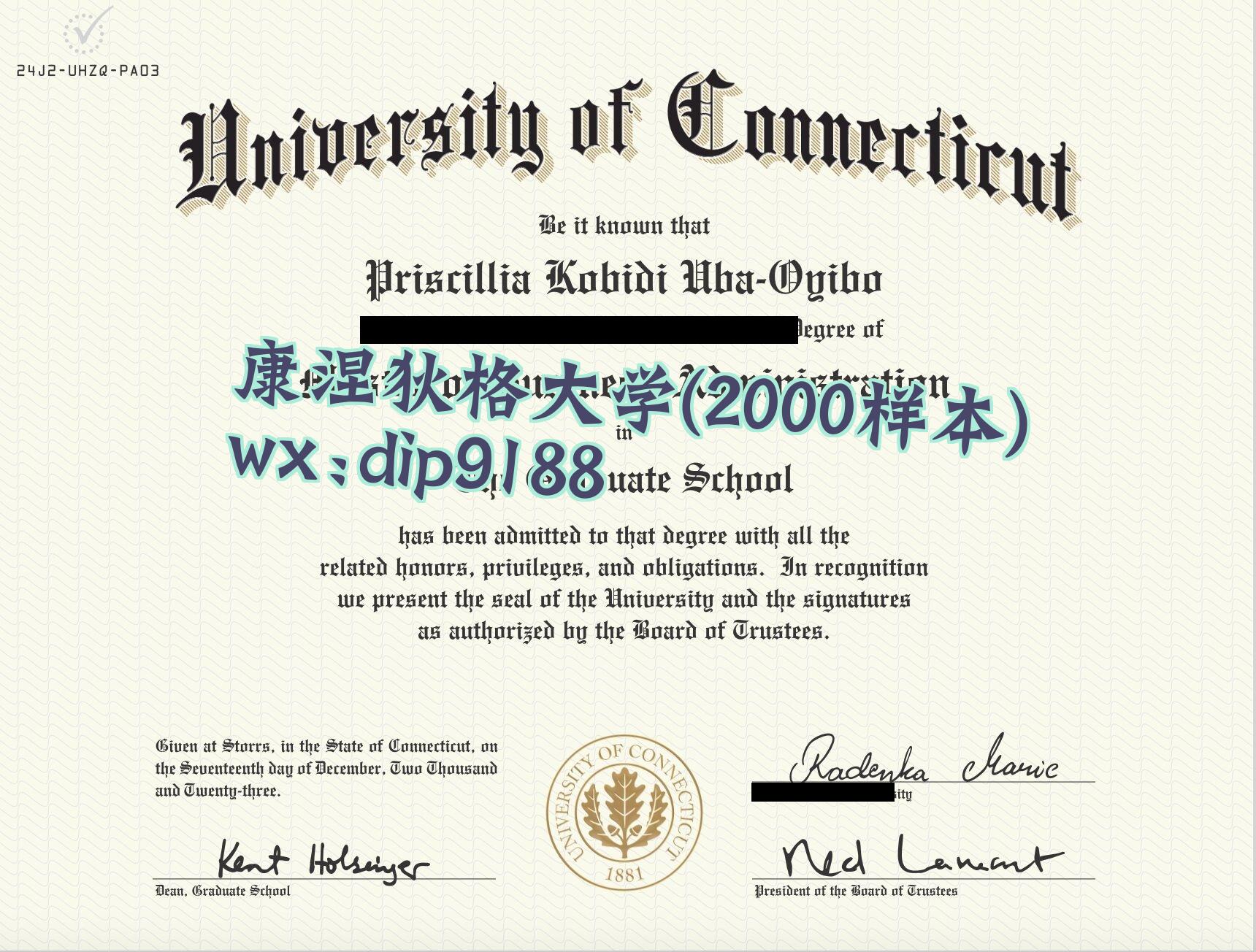 康涅狄格大学学历2000毕业证样本图