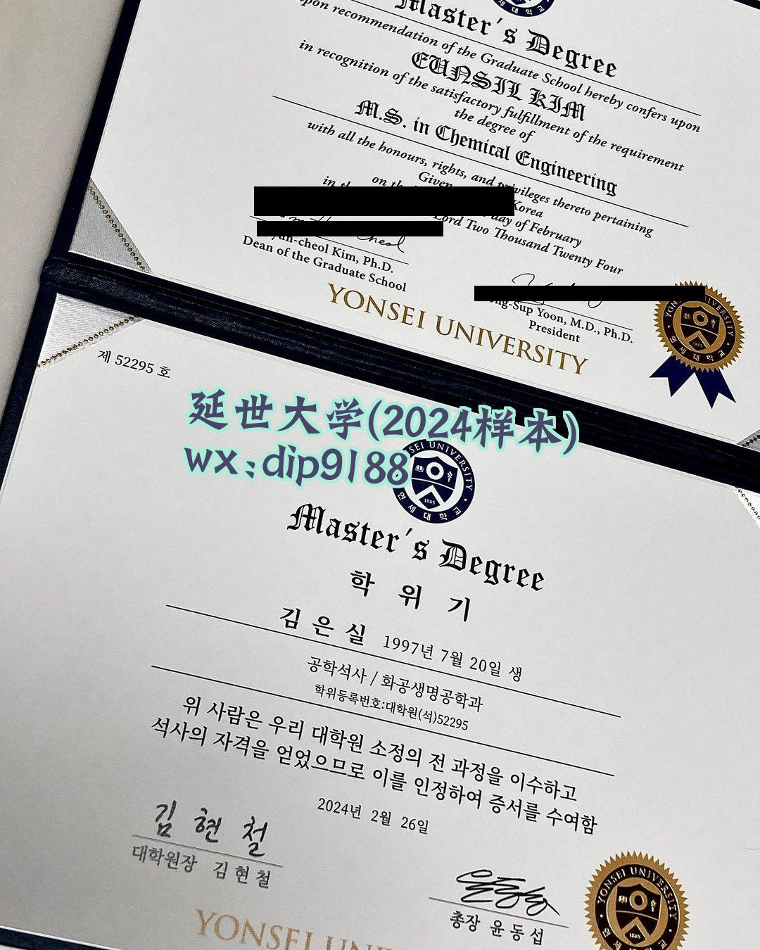 延世大学学历2024毕业证样本图