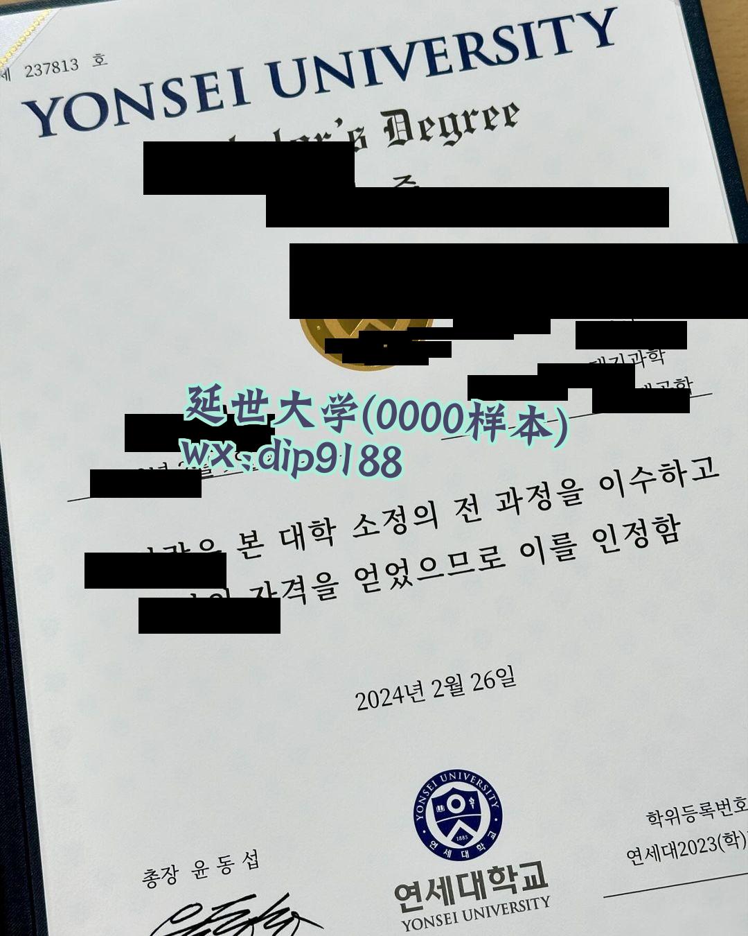 延世大学学历0000毕业证样本图