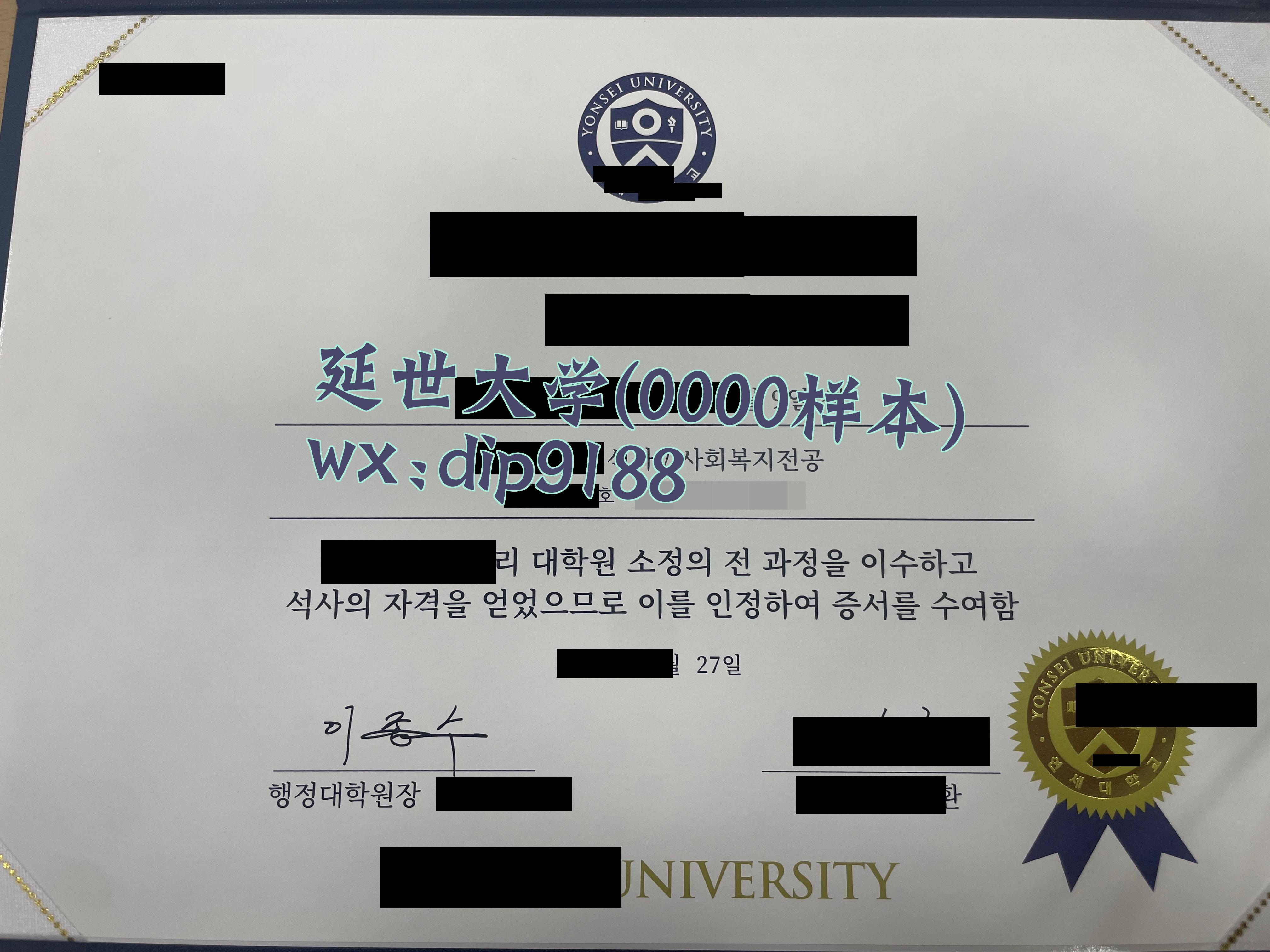 延世大学学历0000毕业证样本图